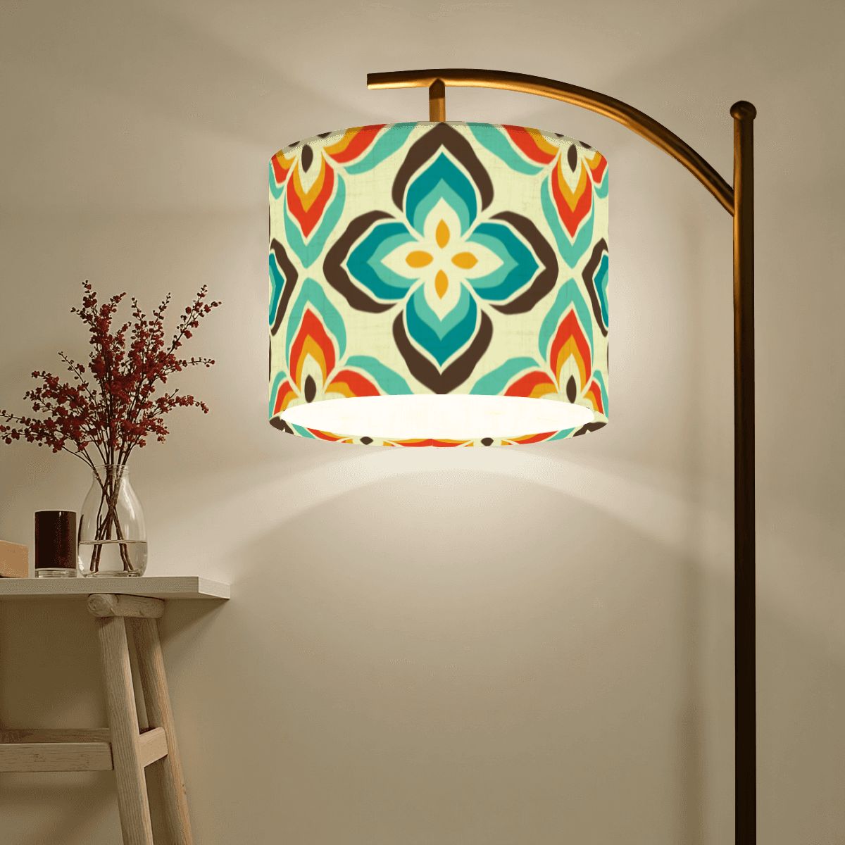Retro 50s 60s Flowers Mid Century Mod Blue and Orange Arc Floor Lamp