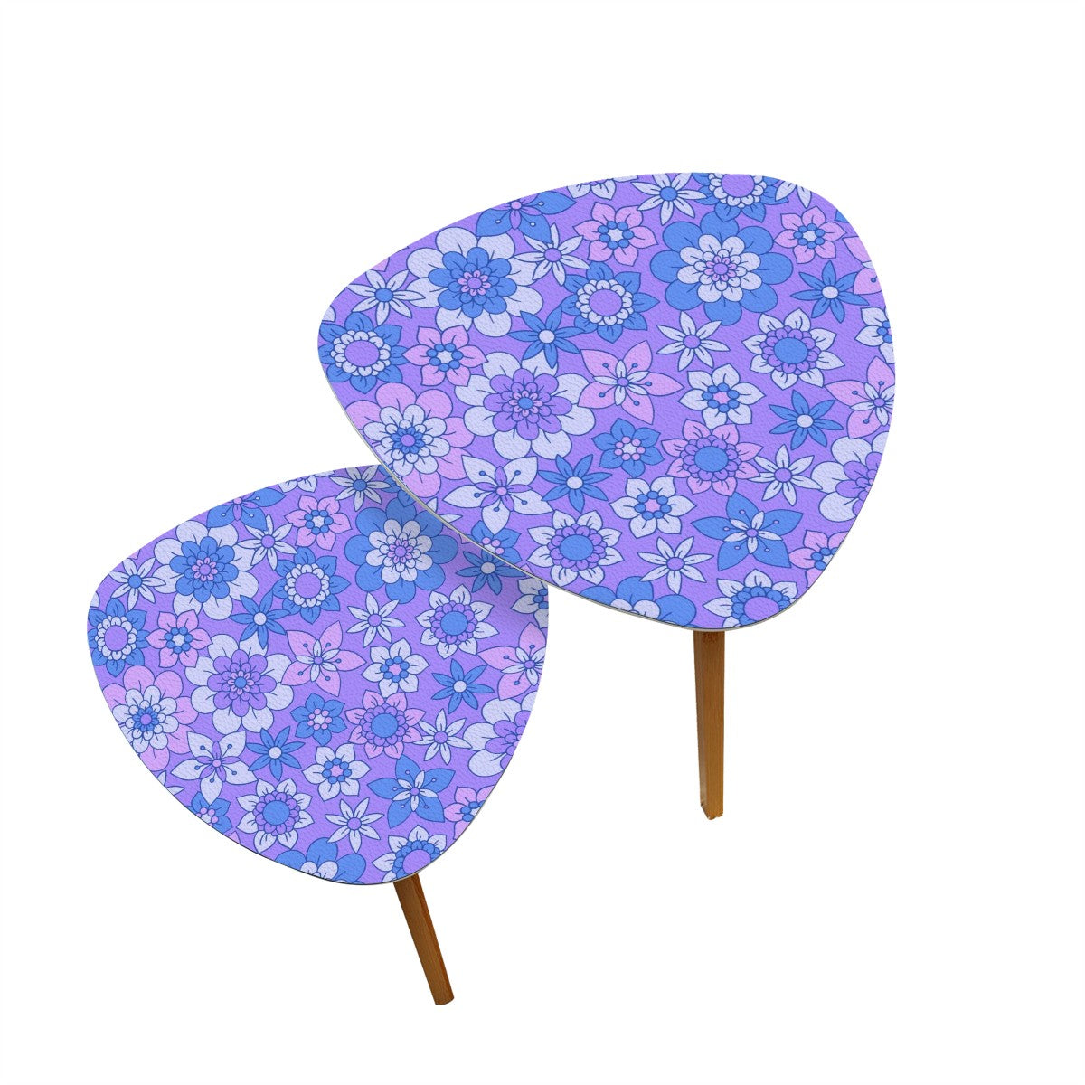 Retro 60s 70s Groovy Boho Flowers Purple & Blue Mid Century Modern Nesting Accent Tables