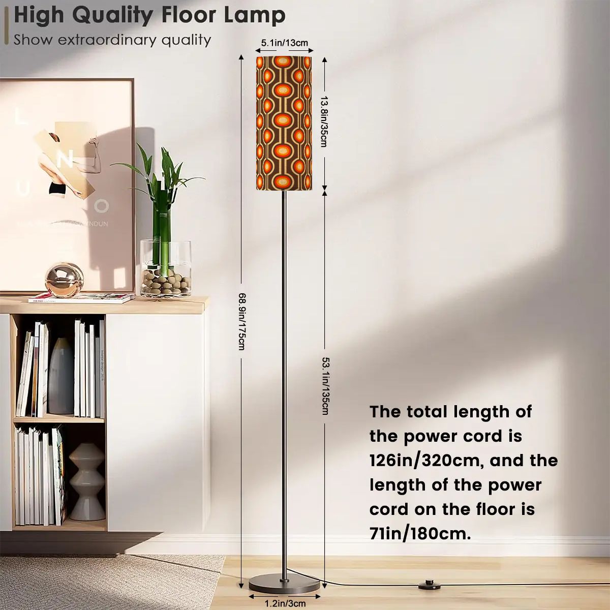Retro 60s 70s Funky Mid Century Mod Brown & Orange Floor Lamp