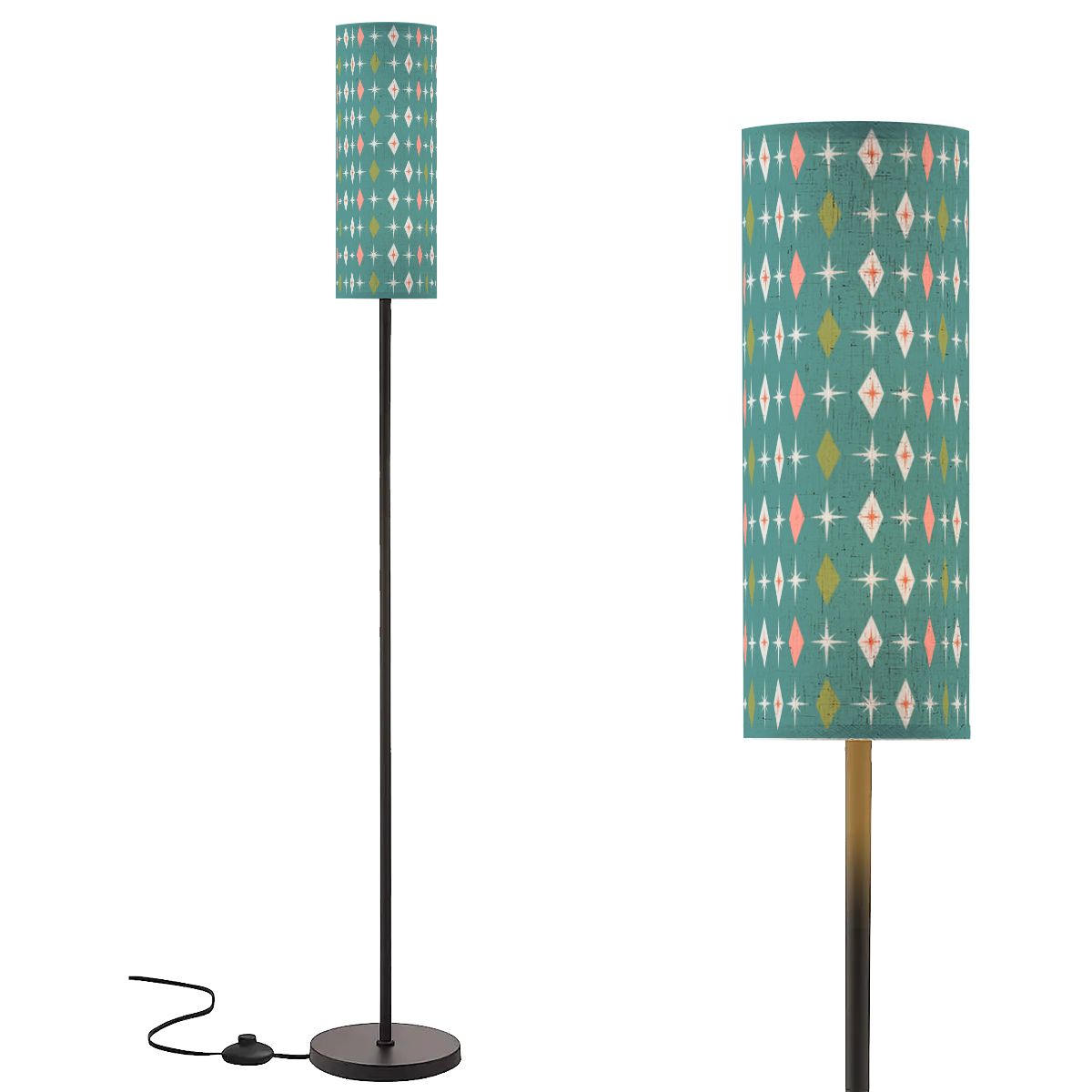 Retro 50s Atomic Burst & Diamond Mid Century Mod Teal, Pink & Green Floor Lamp