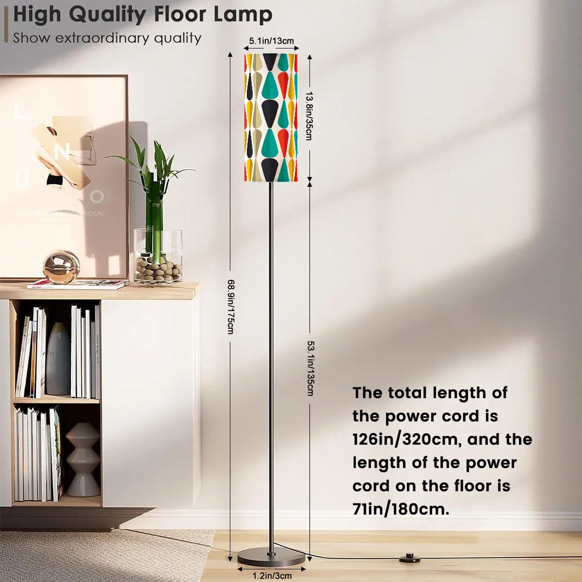 Retro 50s Mid Century Mod Bold Geometric Multicolor Floor Lamp