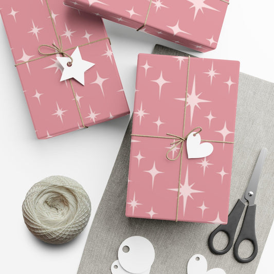 Retro 50's Atomic Starburst Mid Century Mod Pink Eco-Friendly Gift Wrap | lovevisionkarma.com