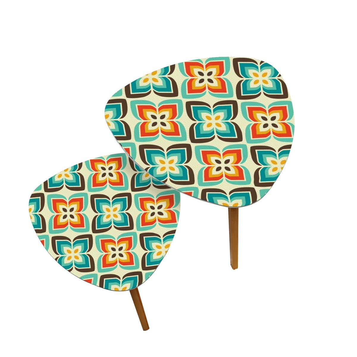 Retro 50s 60s Flowers Mid Century Mod Blue and Orange Nesting Tables
