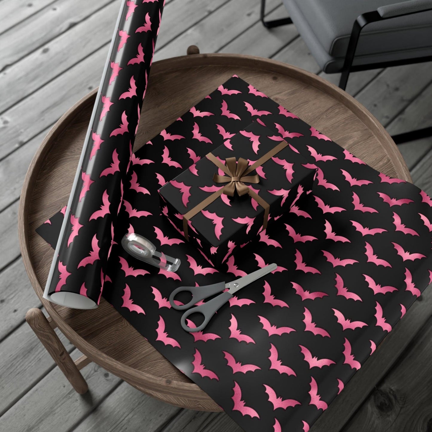 Pink Bats Halloween, Goth Christmas & Creepmas Glam Goth Black Eco-Friendly Gift Wrap Paper | lovevisionkarma.com
