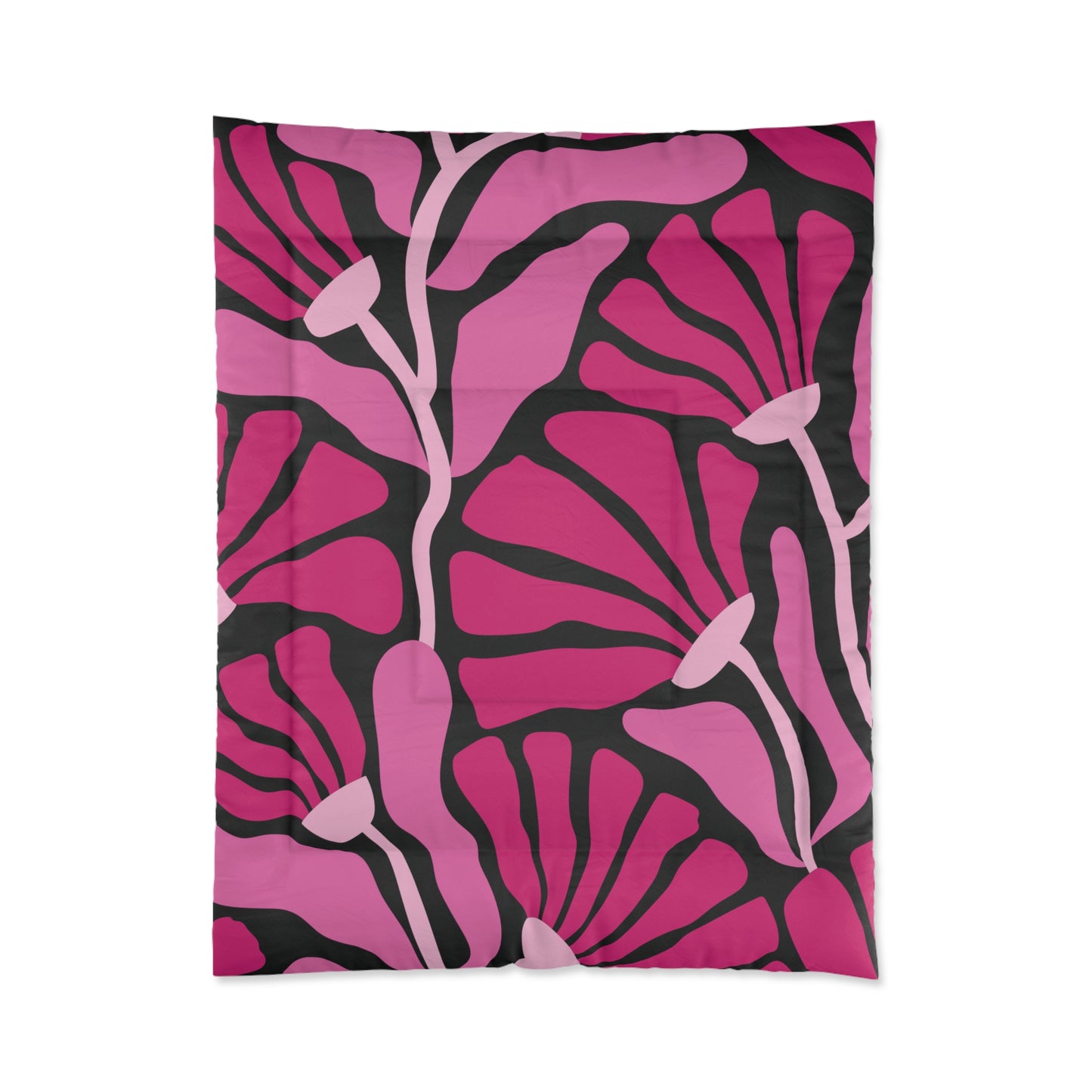 Groovy Mod Minimalist Flowers MCM Black & Pink Comforter