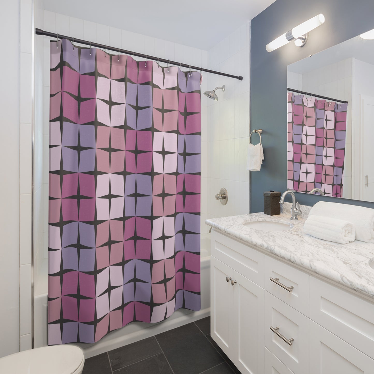 Palm Springs Twilight Retro 50s Atomic Star Mid Century Mod Purple Tones Shower Curtain