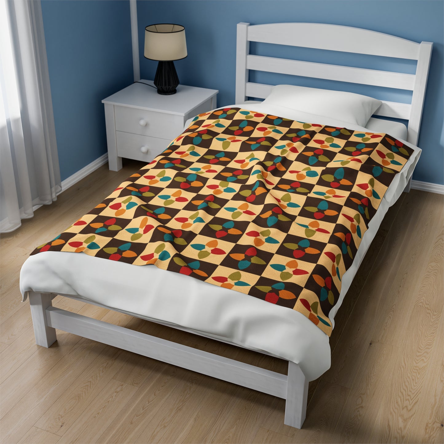 Retro 60s 70s Mid Century Mod Multicolor Lightweight Velveteen Blanket