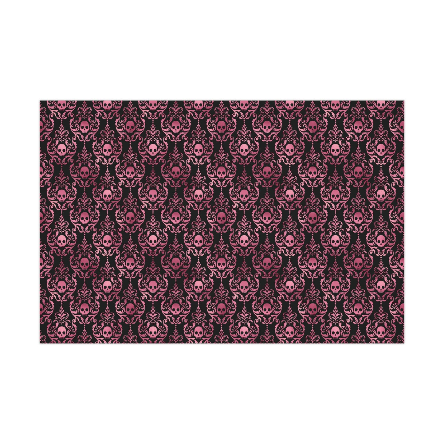 Pink Damask Skulls, Victorian Goth, Dark Academia, Goth Christmas & Creepmas Glam Black Eco-Friendly Gift Wrap Paper