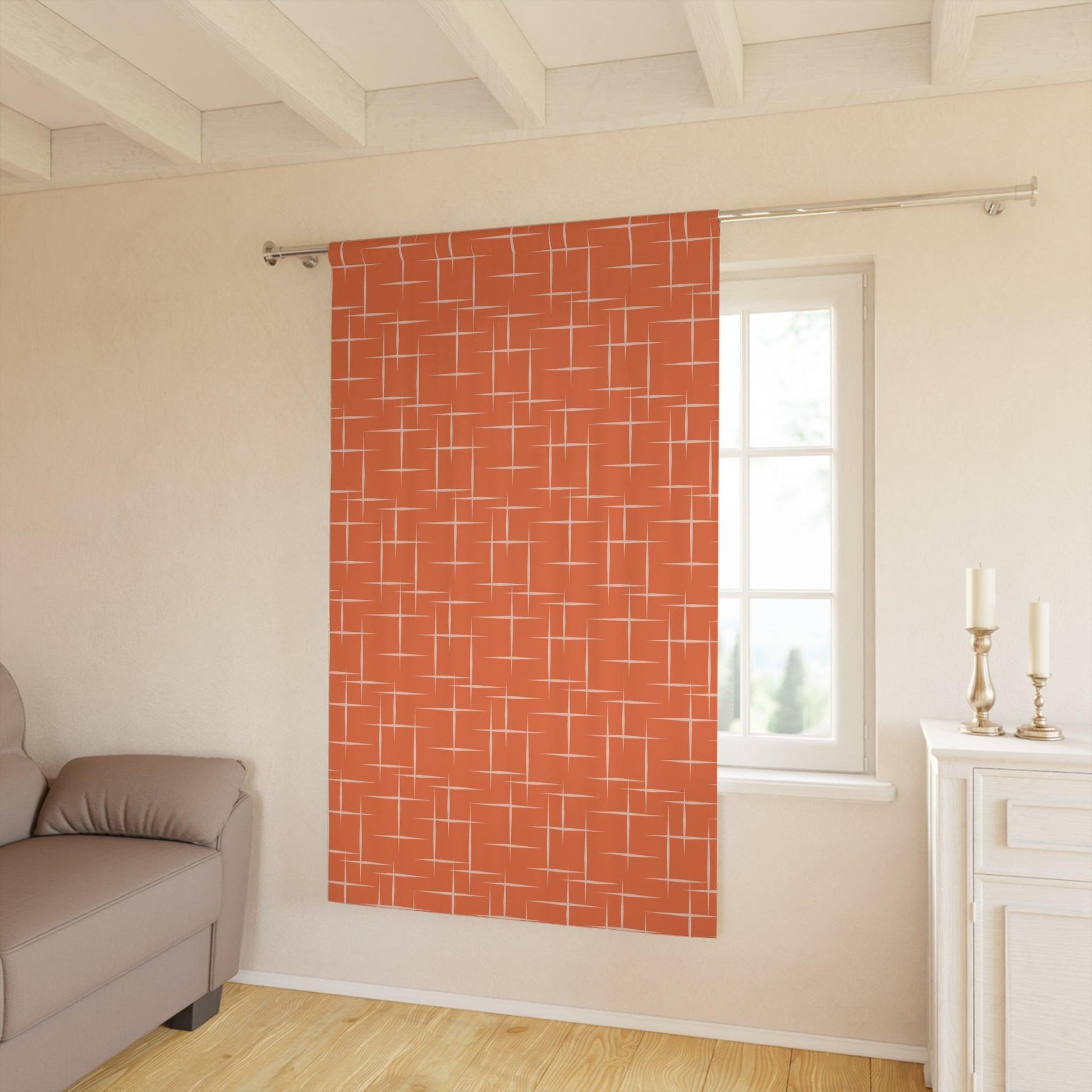 Retro 50s Mid Century Modern Orange Blackout Window Curtain | lovevisionkarma.com