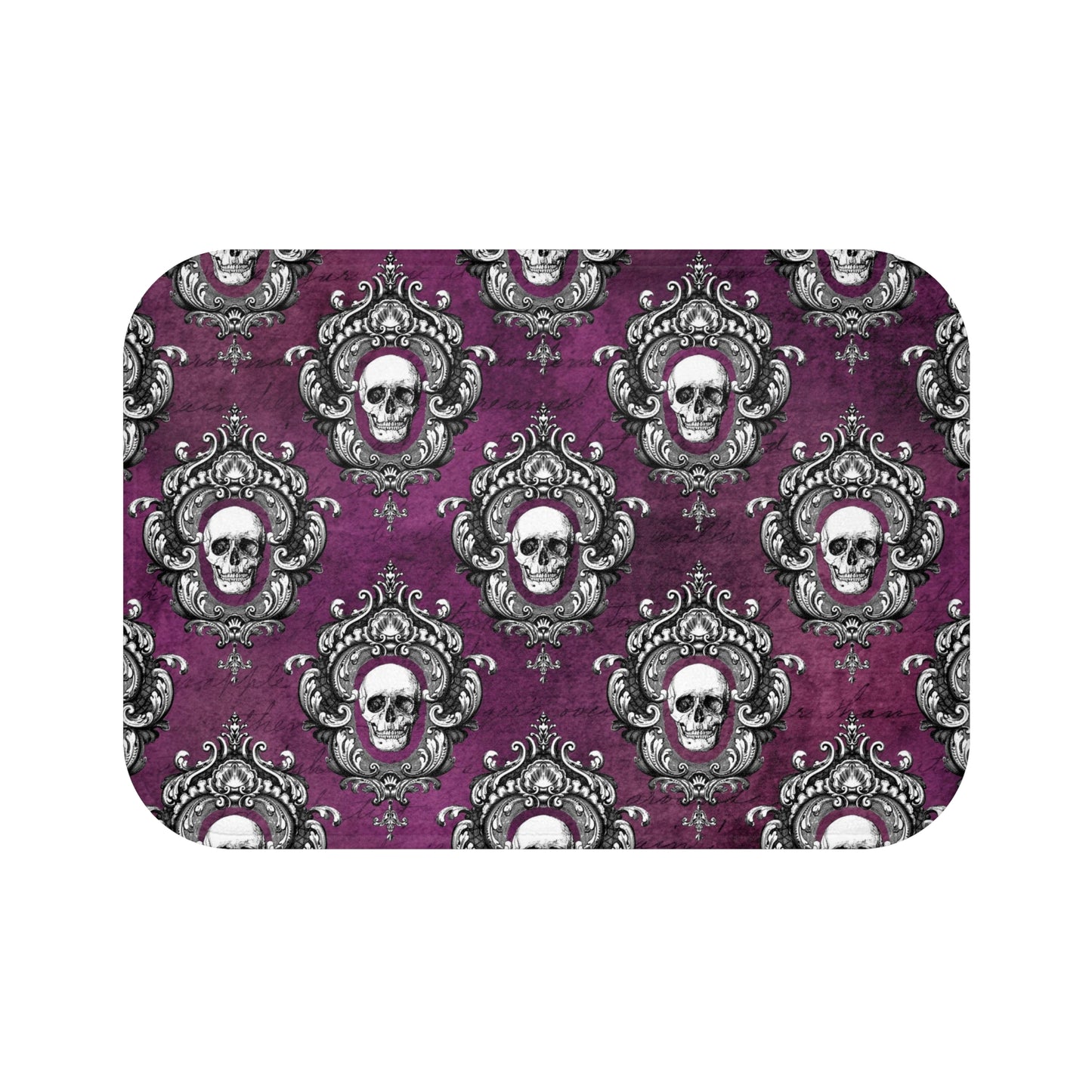 Gothic Skull Dark Academia Ornate Frame, Purple Glam Goth Bath Mat