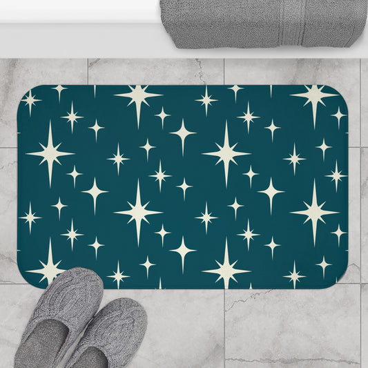 Retro 50s Atomic Starburst Off-White and Blue MCM Bath Mat