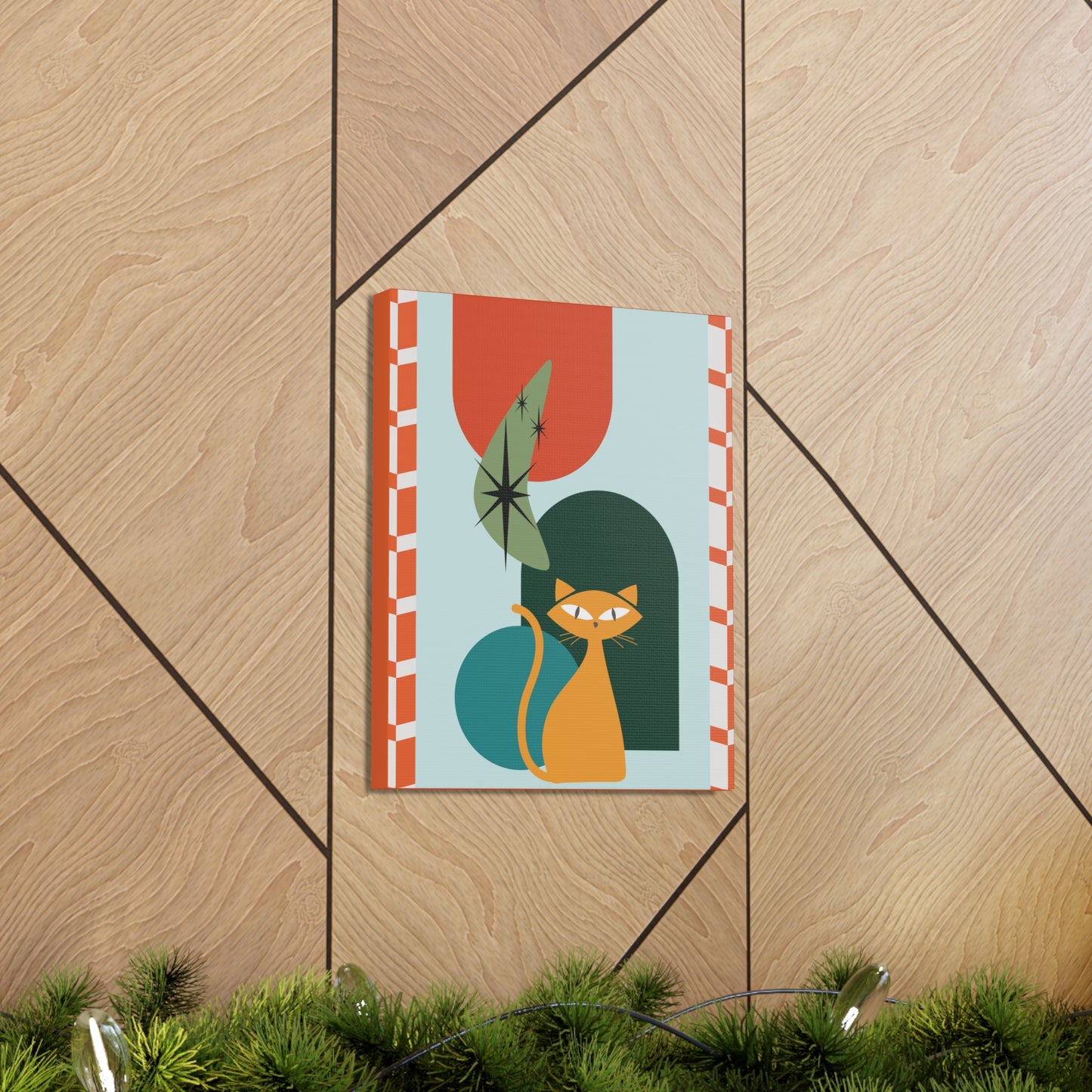Retro 50's Atomic Cat Mid Century Mod Multicolor Canvas Gallery Wrap