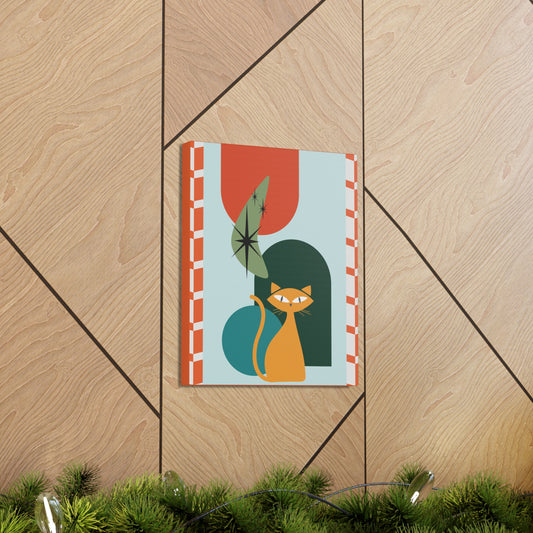 Retro 50's Atomic Cat Mid Century Mod Multicolor Canvas Gallery Wrap