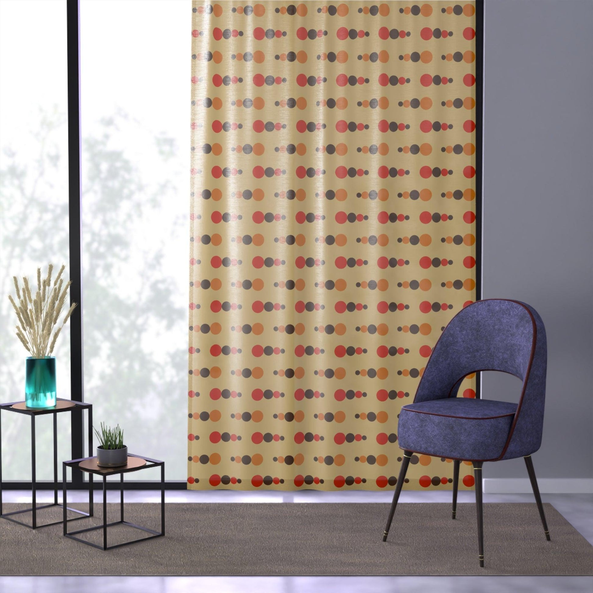 Retro 70's Funky Mid Century Modern Beige, Orange Brown Sheer Window Curtain | lovevisionkarma.com