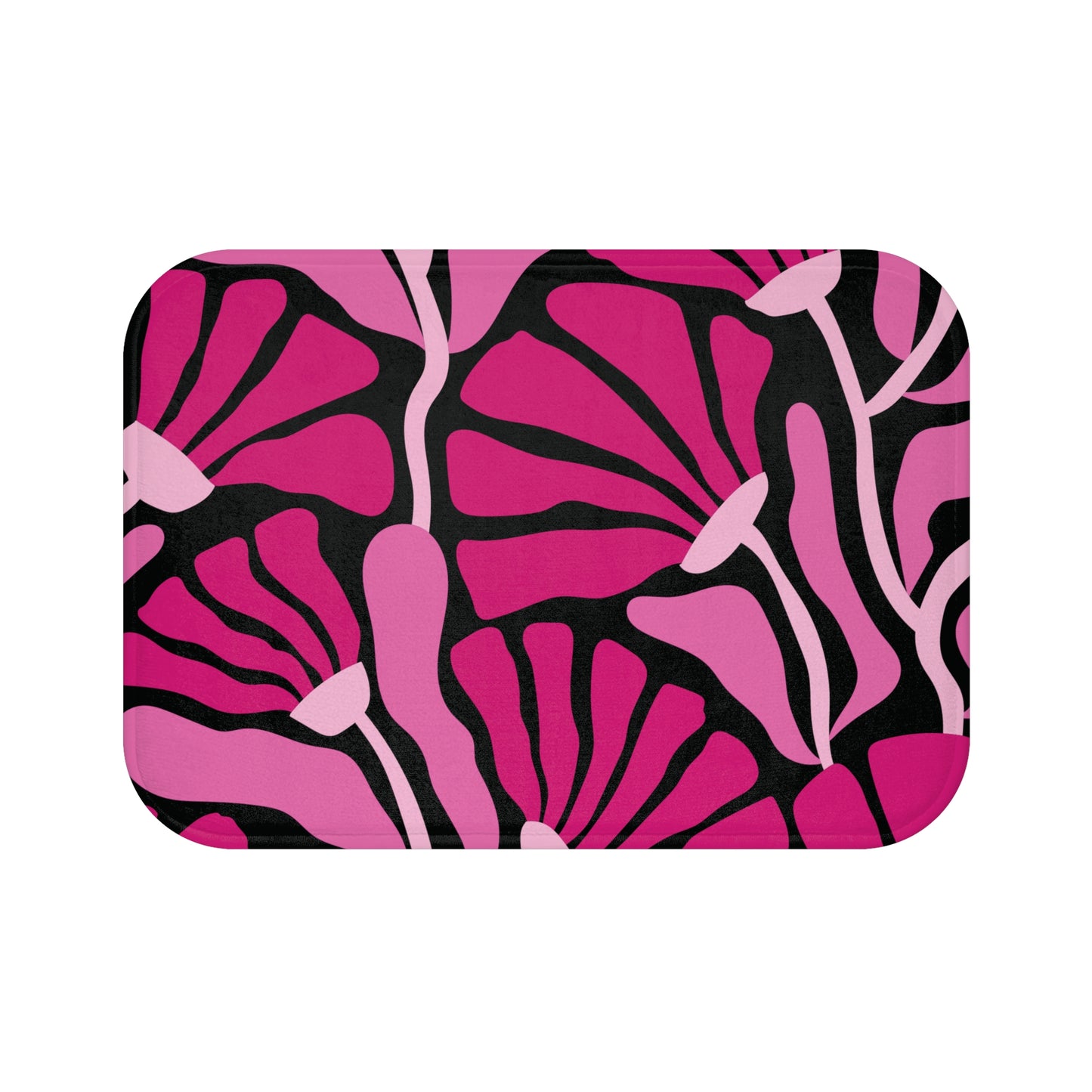 Groovy Mod Minimalist Flowers MCM Black & Pink Bath Mat