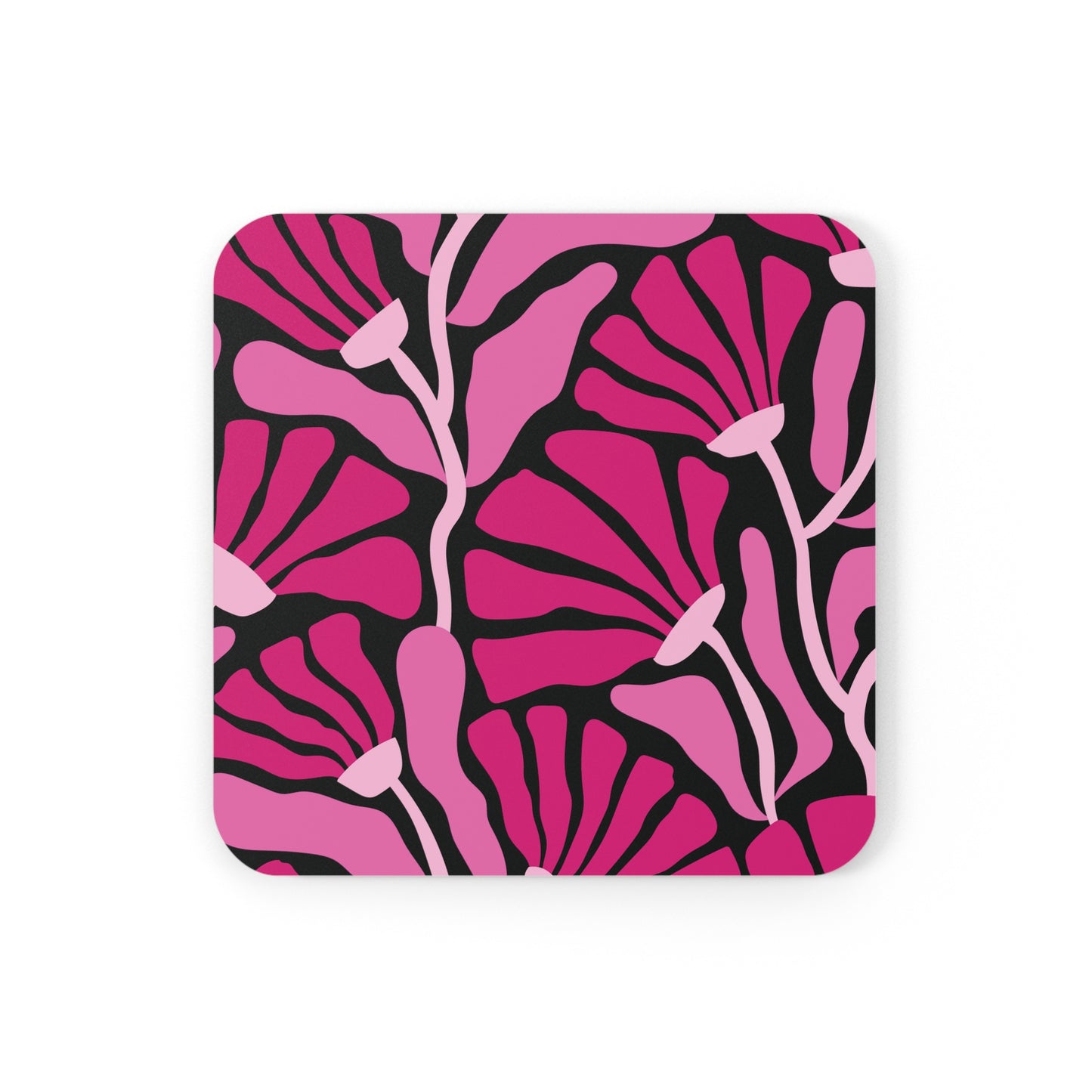 Groovy Mod Minimalist Flowers MCM Pink & Black Coaster Set