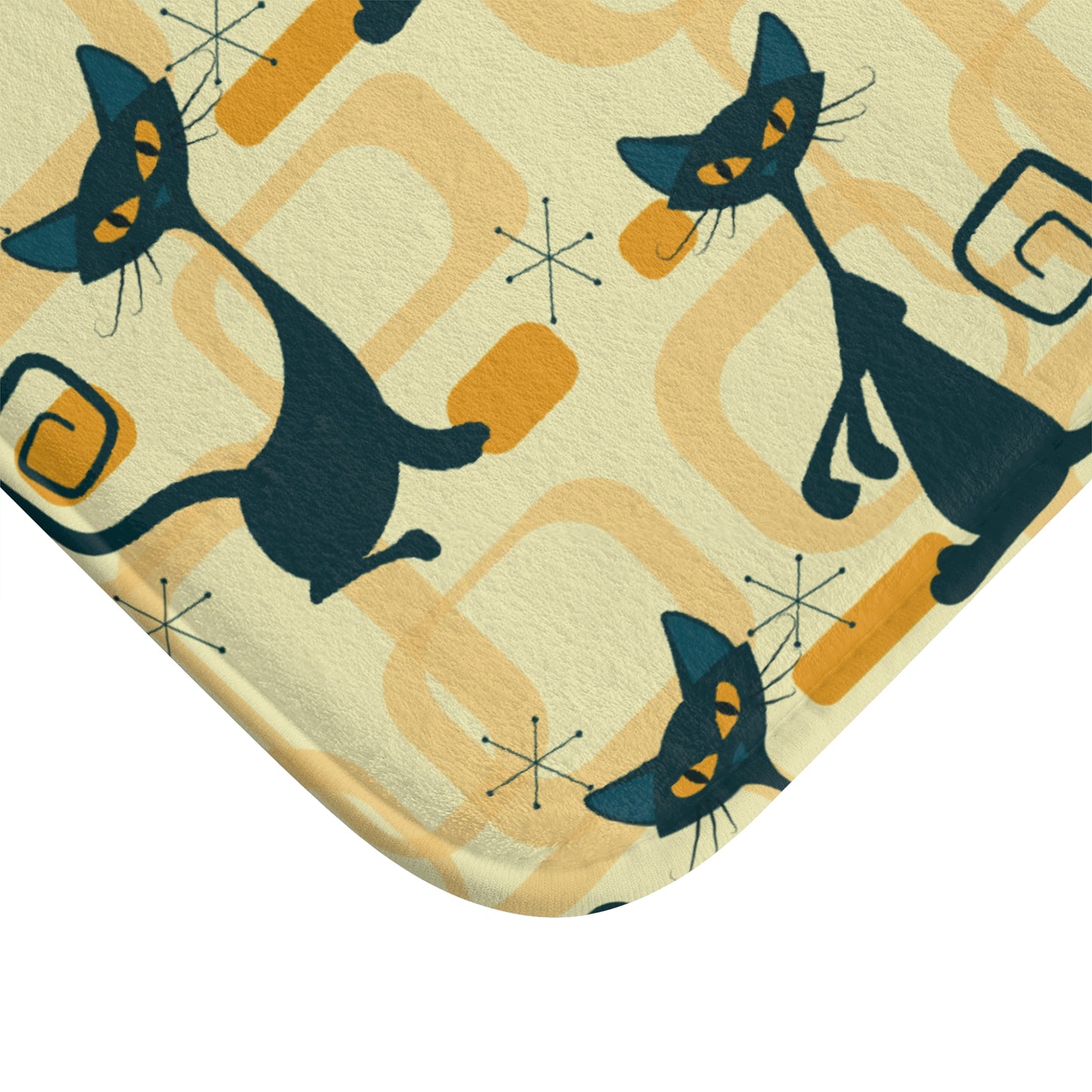 Retro Atomic Cat Mid Century Mod Yellow Bath Mat