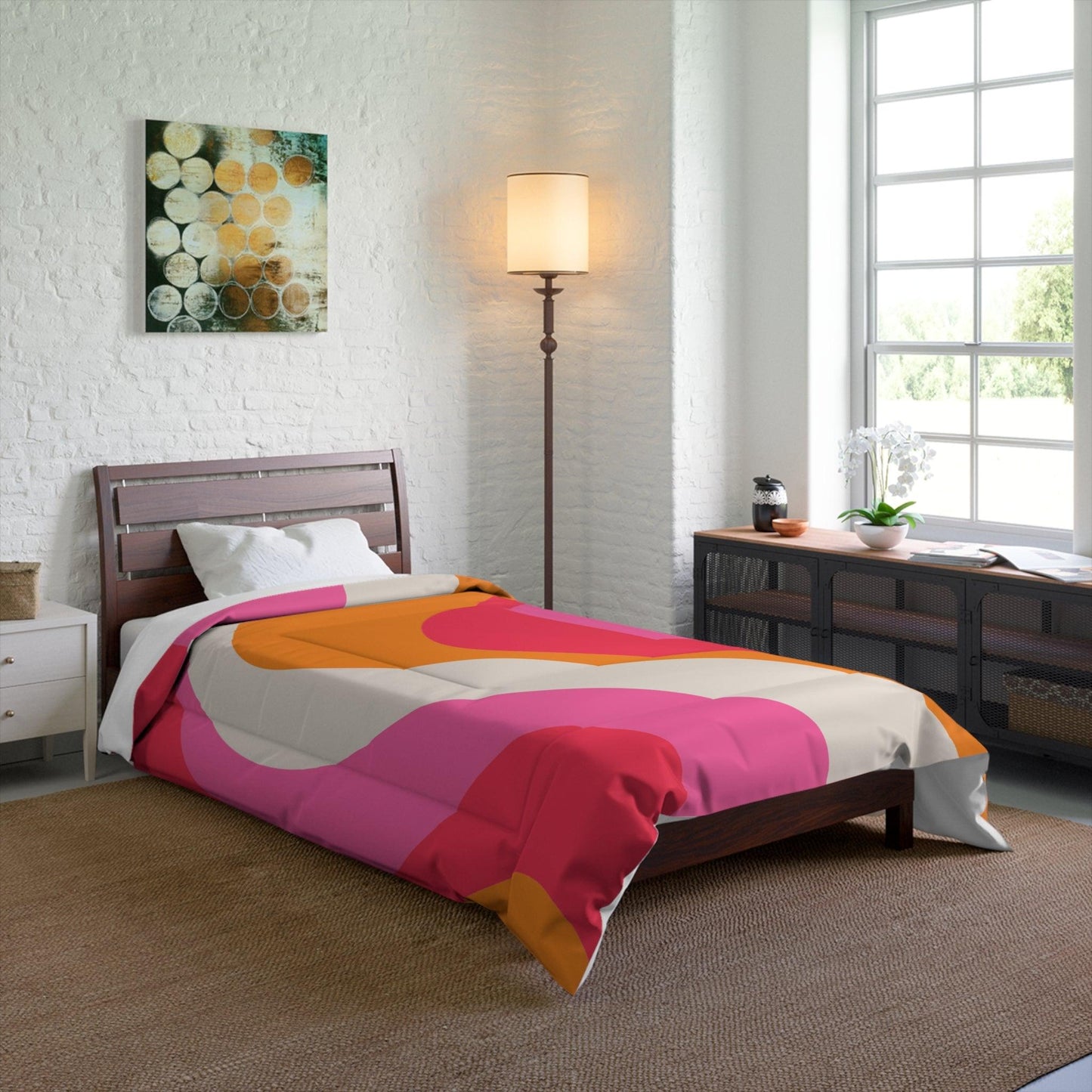 Retro 60s Groovy Hippie Swirl MCM Pink & Orange Comforter | lovevisionkarma.com
