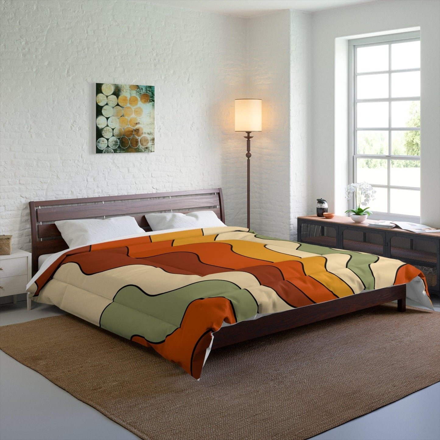 Groovy 60s 70s Mod Retro Rainbow, Orange, Yellow, Green MCM Comforter | lovevisionkarma.com