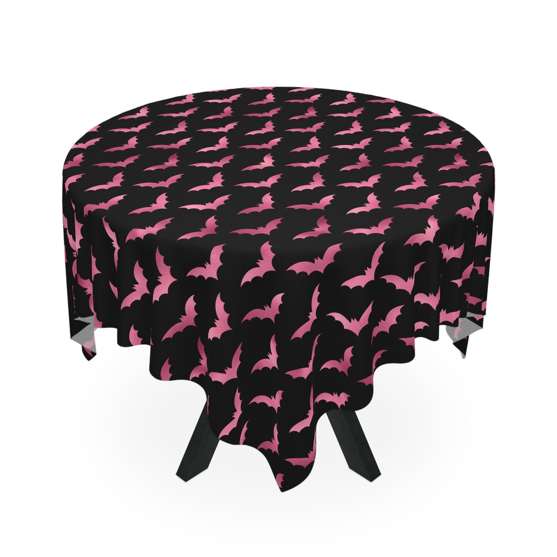 Pink Bats Halloween Glam Goth Black Tablecloth | lovevisionkarma.com
