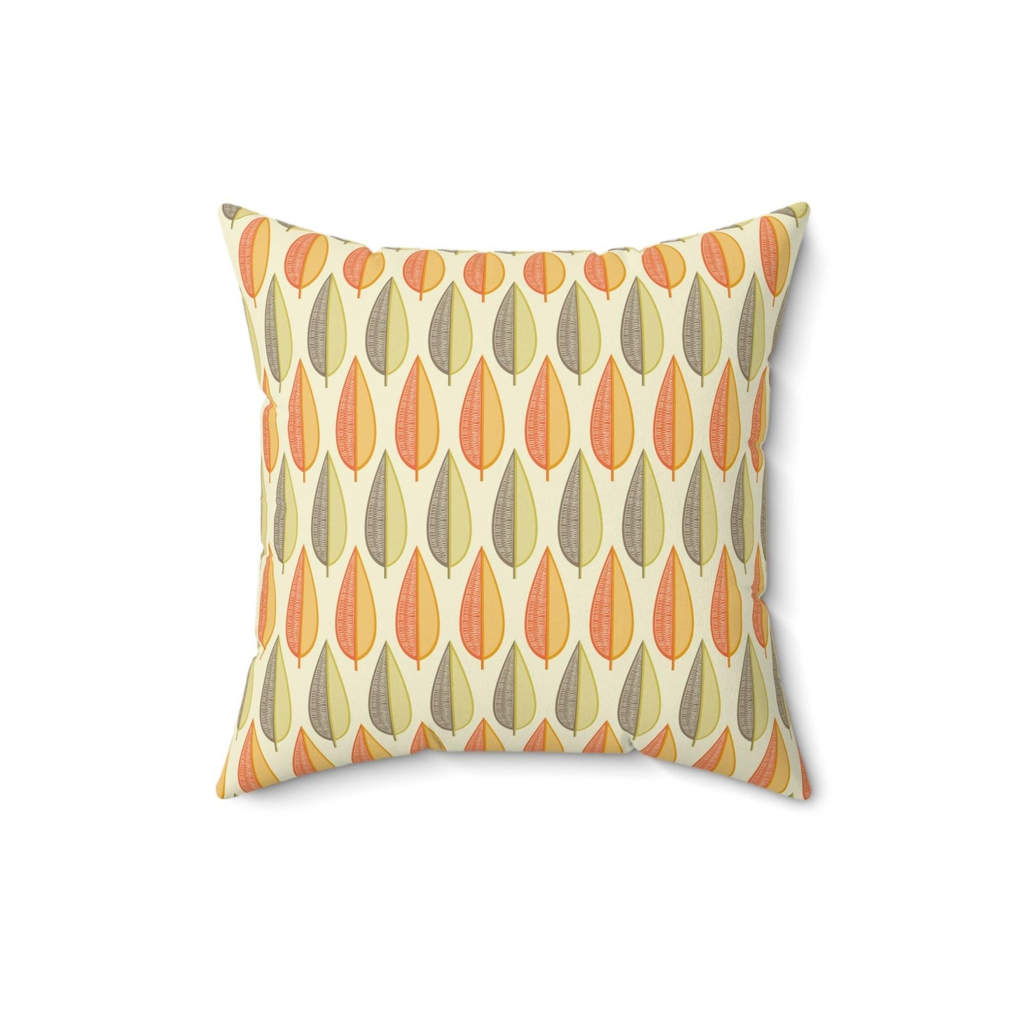 Mid Century Modern Leaves Retro Orange, Green & Cream Throw Pillow | lovevisionkarma.com