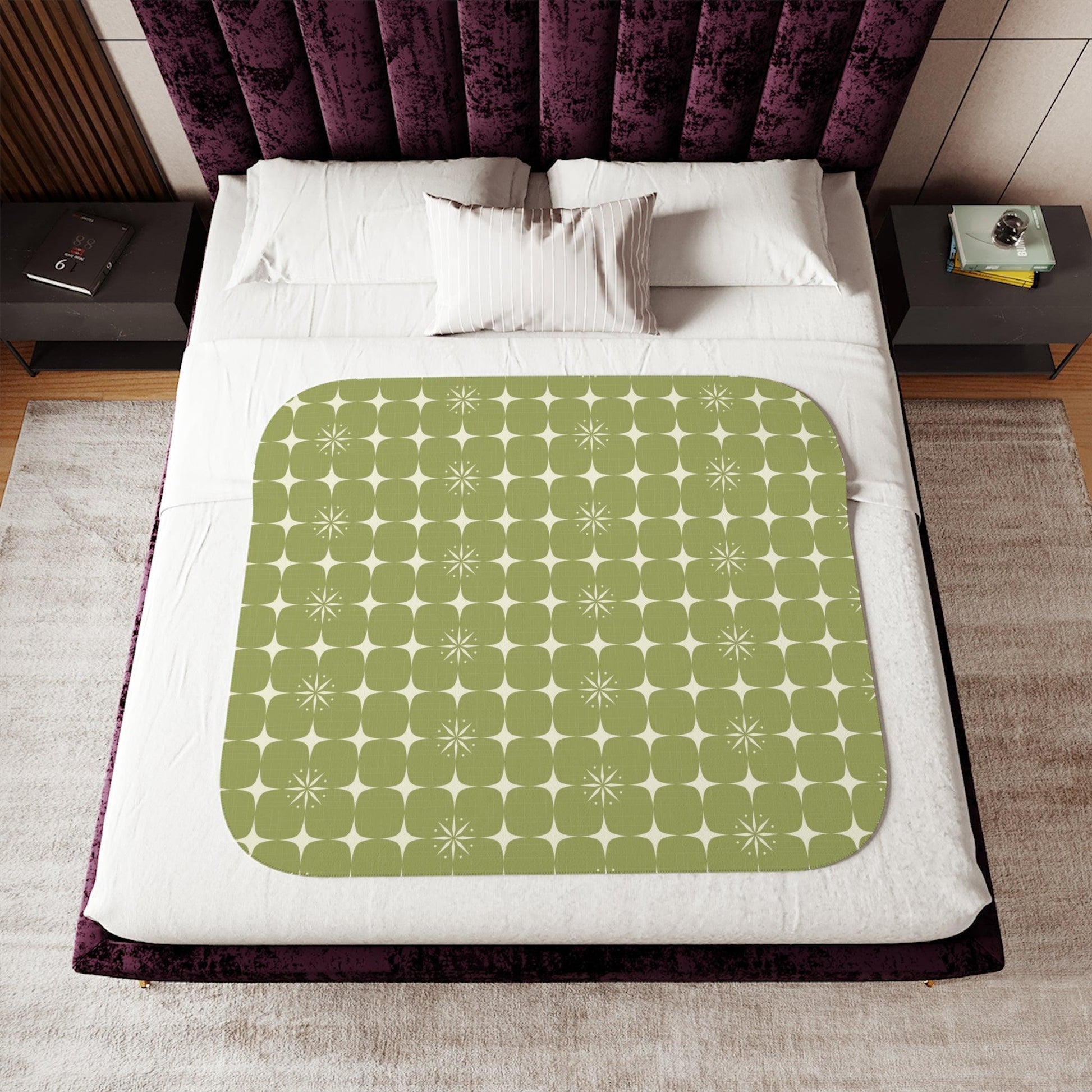 Retro Atomic Starburst Mid Century Mod Green Sherpa Blanket | lovevisionkarma.com