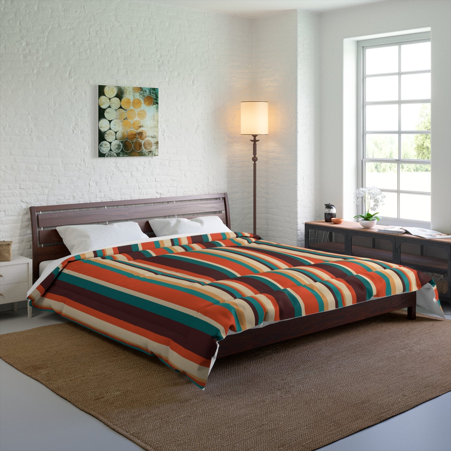 Retro 60s 70s Brown, Orange & Cream Striped MCM Comforter
