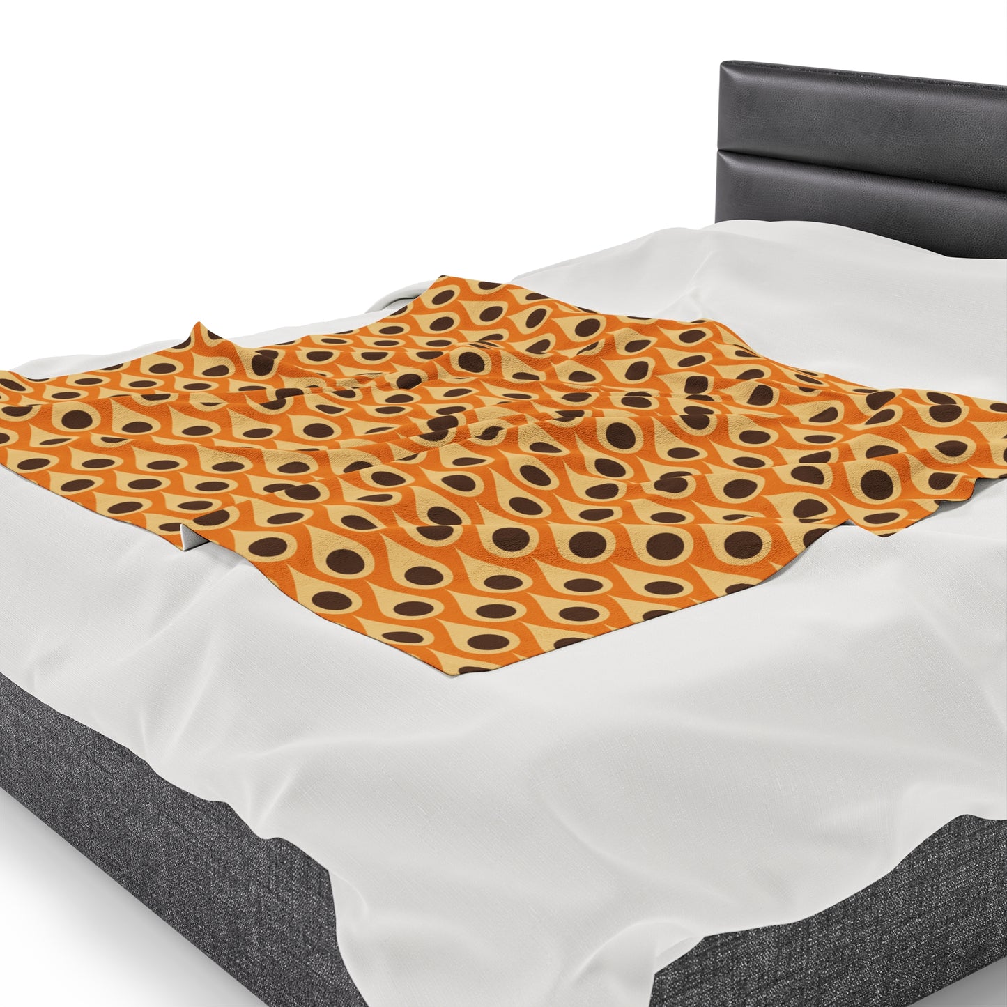 Retro 60s 70s Mid Century Mod Funky Mustard, Orange & Brown Lightweight Velveteen Blanket
