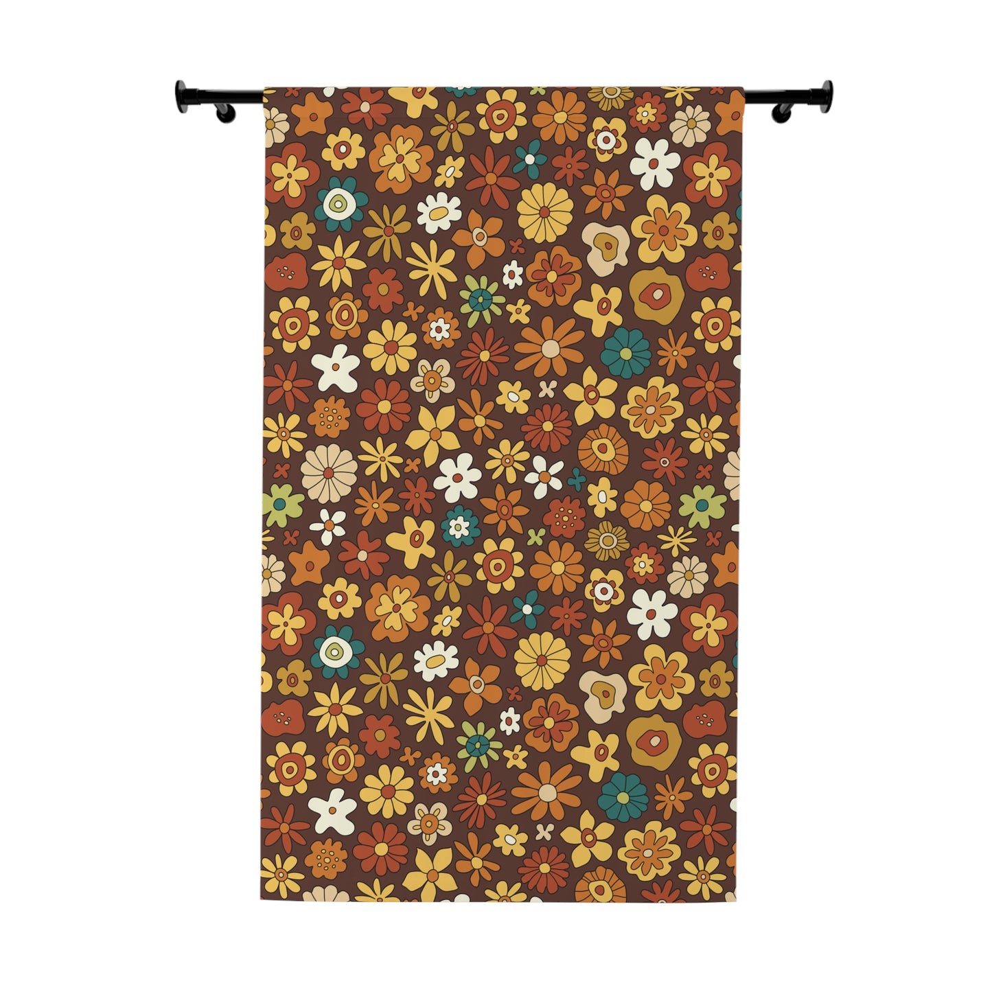 Retro 60s 70s Groovy Floral Mid Century Modern Brown Boho Blackout Window Curtain