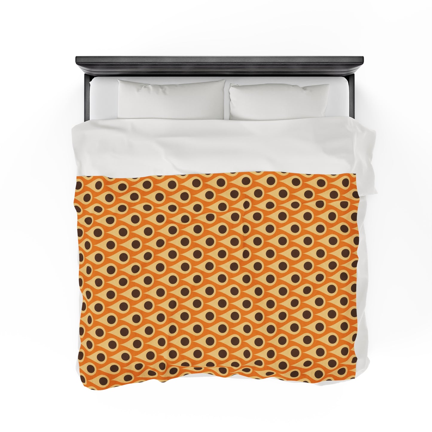 Retro 60s 70s Mid Century Mod Funky Mustard, Orange & Brown Lightweight Velveteen Blanket