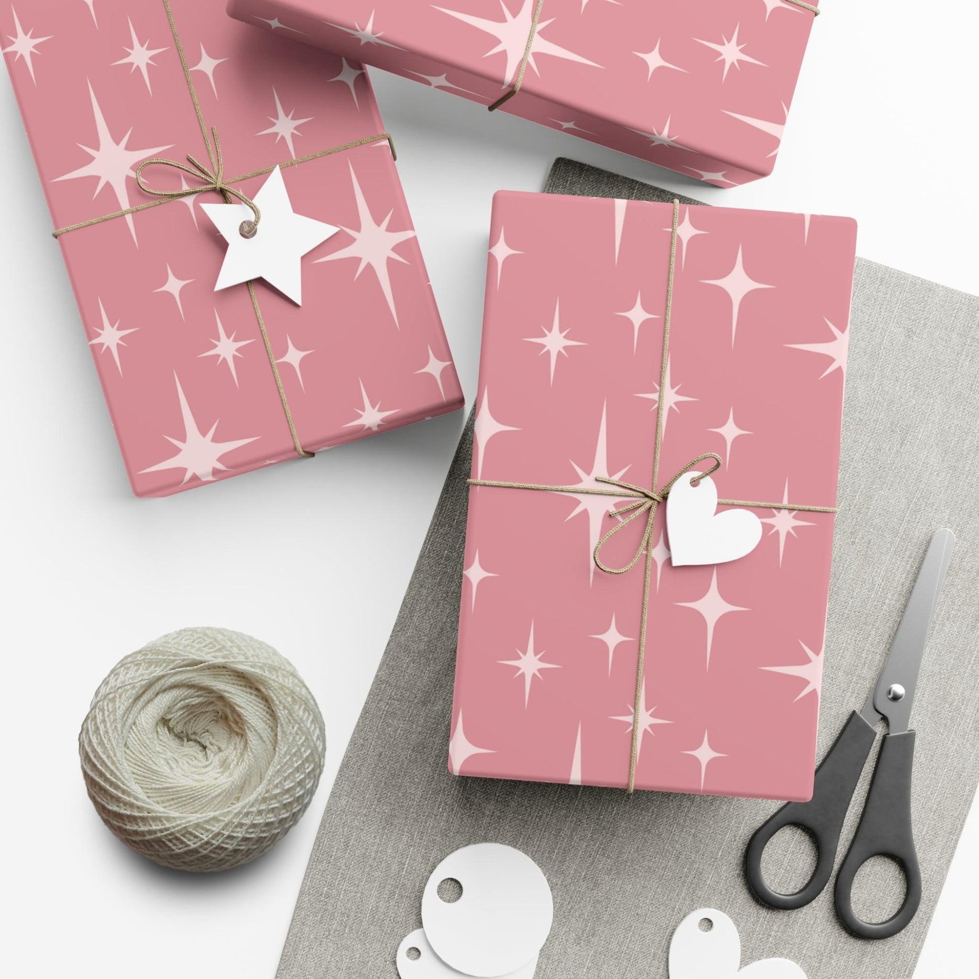 Retro 50's Atomic Starburst Mid Century Mod Pink Eco-Friendly Gift Wrap | lovevisionkarma.com