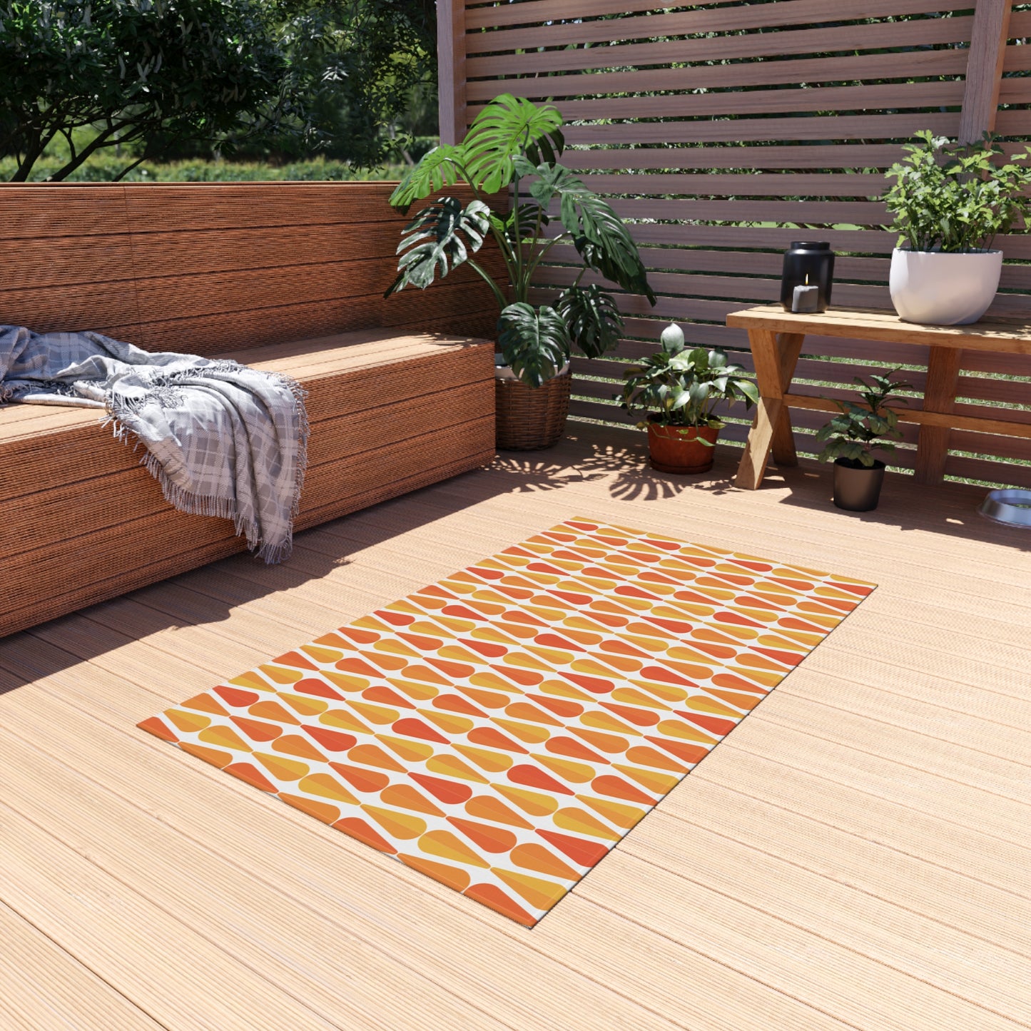 Retro 60s 70s Mid Century Modern Geometric Orange and Yellow Anti-Slip Indoor/Outdoor Accent Rug