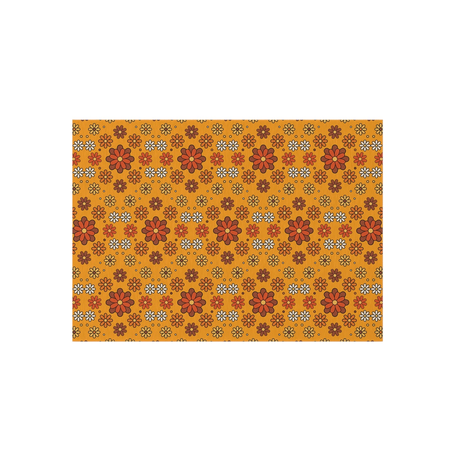Retro 60s 70s Groovy Mod Daisy, Floral Mid Century Orange & Brown Anti-Slip Indoor/Outdoor Accent Rug