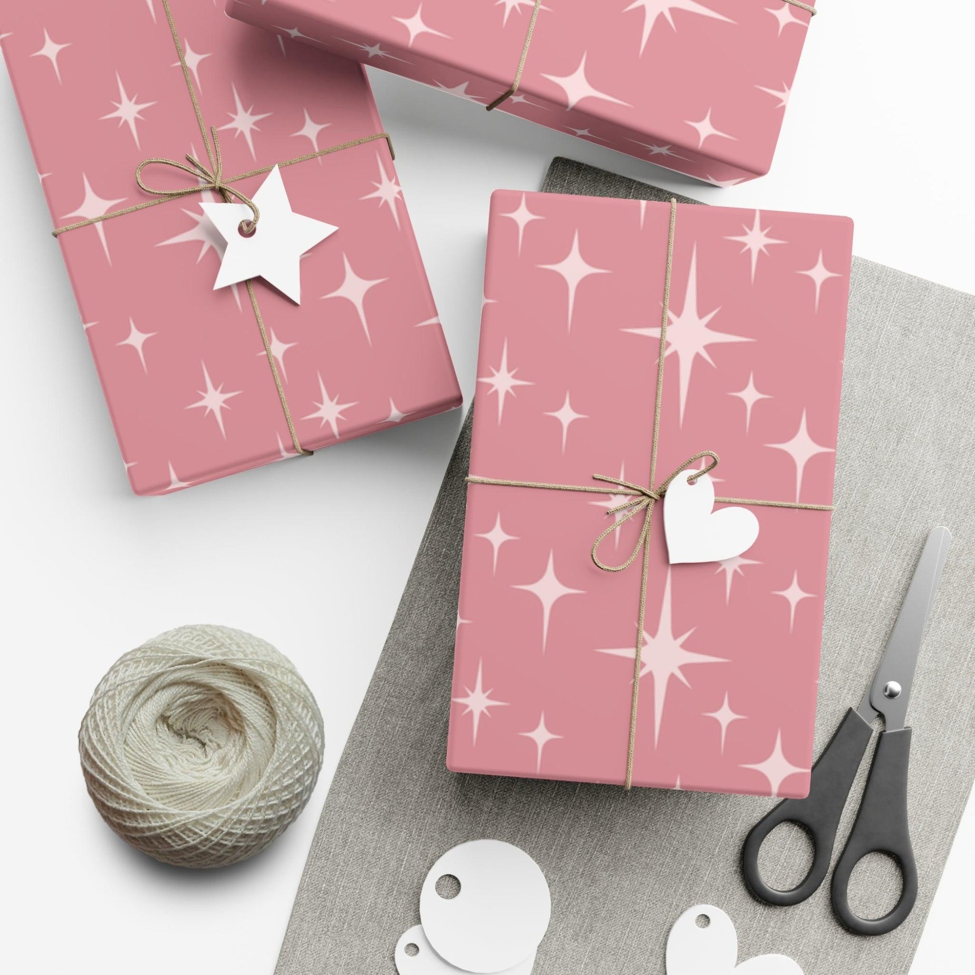Retro 50's Atomic Starburst Mid Century Mod Pink Eco-Friendly Gift Wrap | lovevisionkarma.com