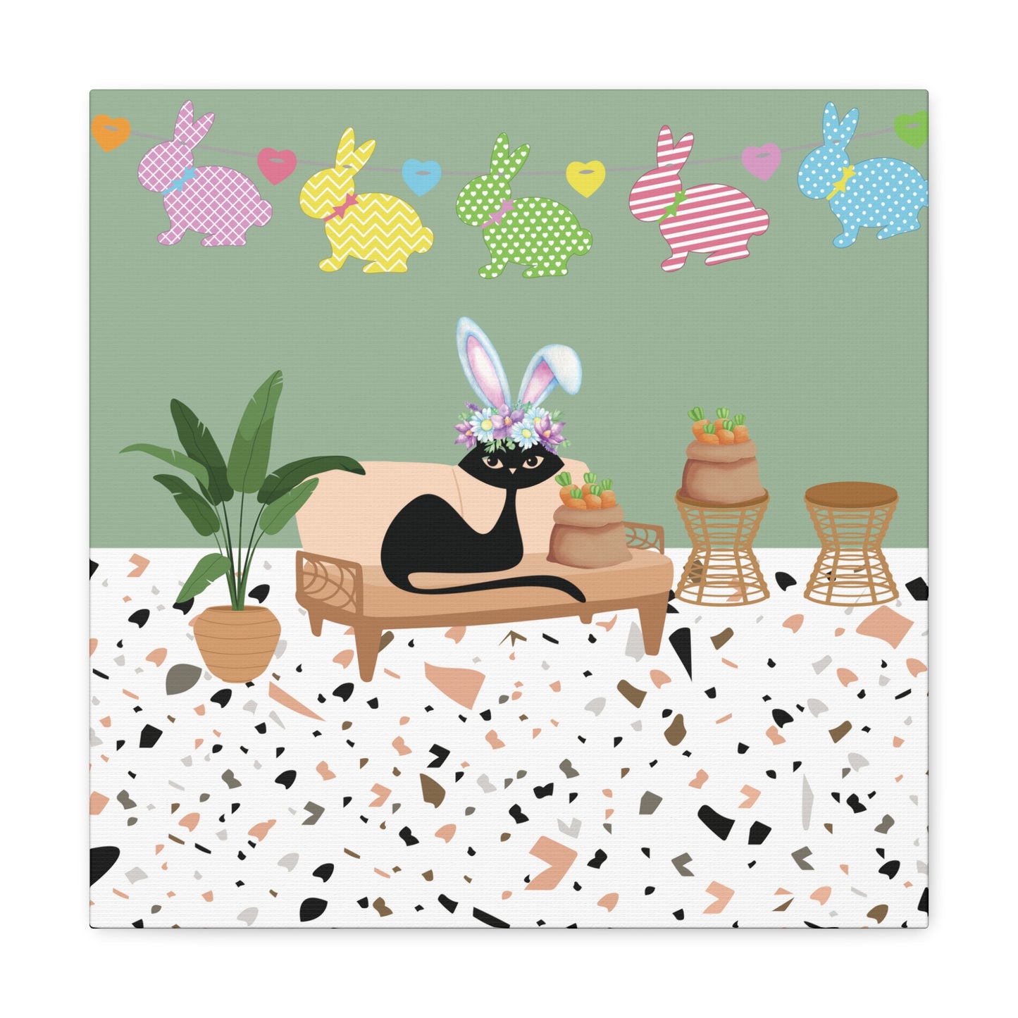 Retro Easter 1950's Atomic Cat Mid Century Mod Canvas Gallery Wrap