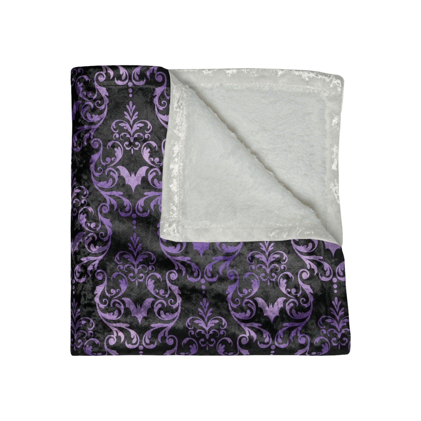 Dark Academia Damask Bat, Victorian Goth Inspired Purple & Black Glam Goth Crushed Velvet Blanket