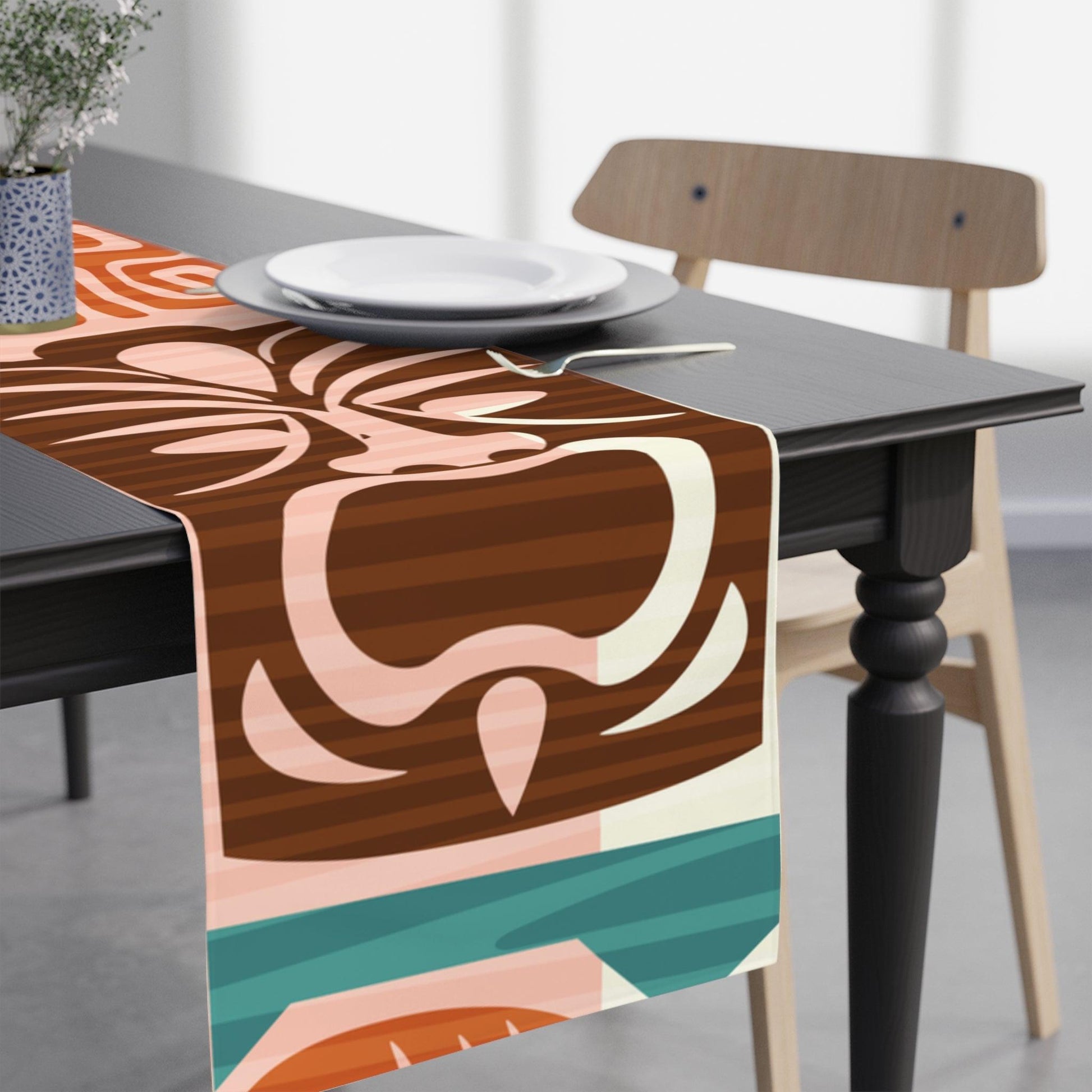 Retro Tiki 60's Mid Century Style Pink and Brown Table Runner | lovevisionkarma.com