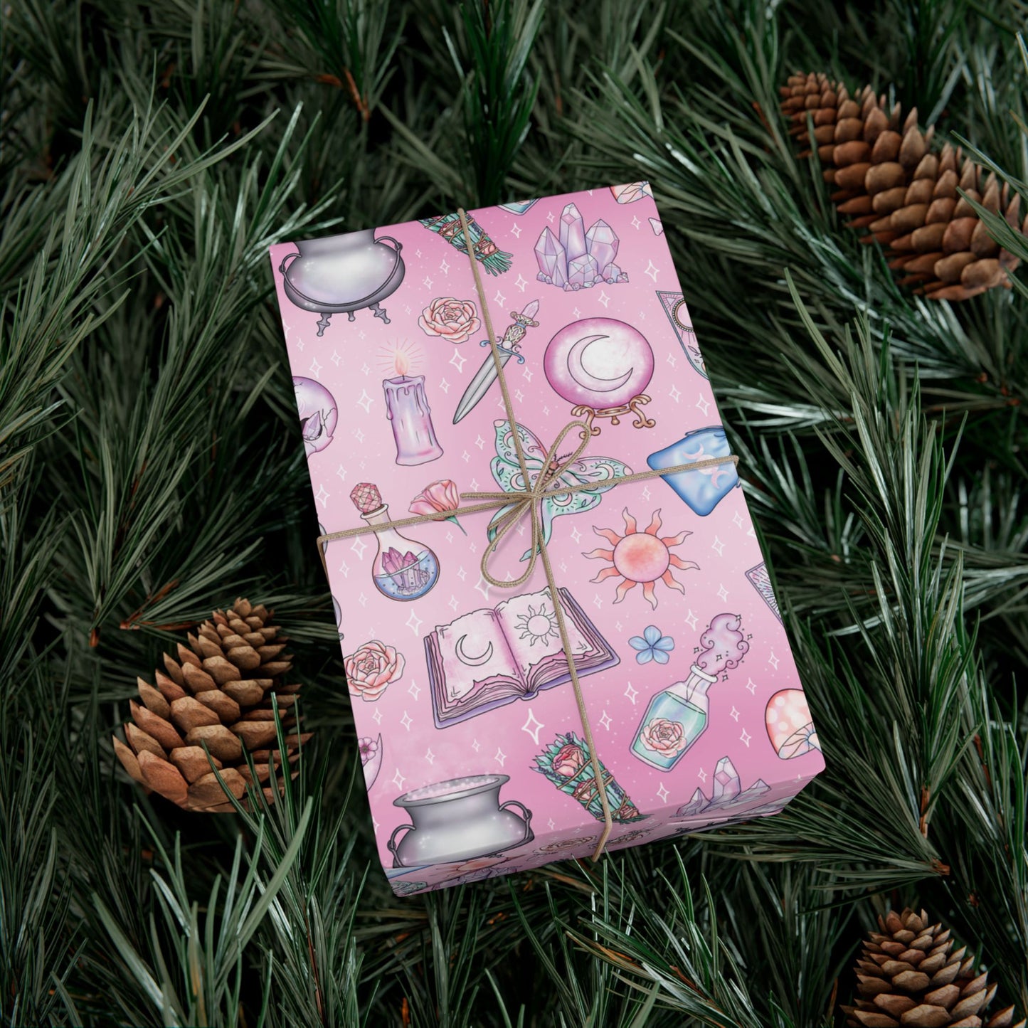 Witchy Pastel Goth Christmas, Kawaii Whimsigoth Pink Eco-Friendly Gift Wrap Paper