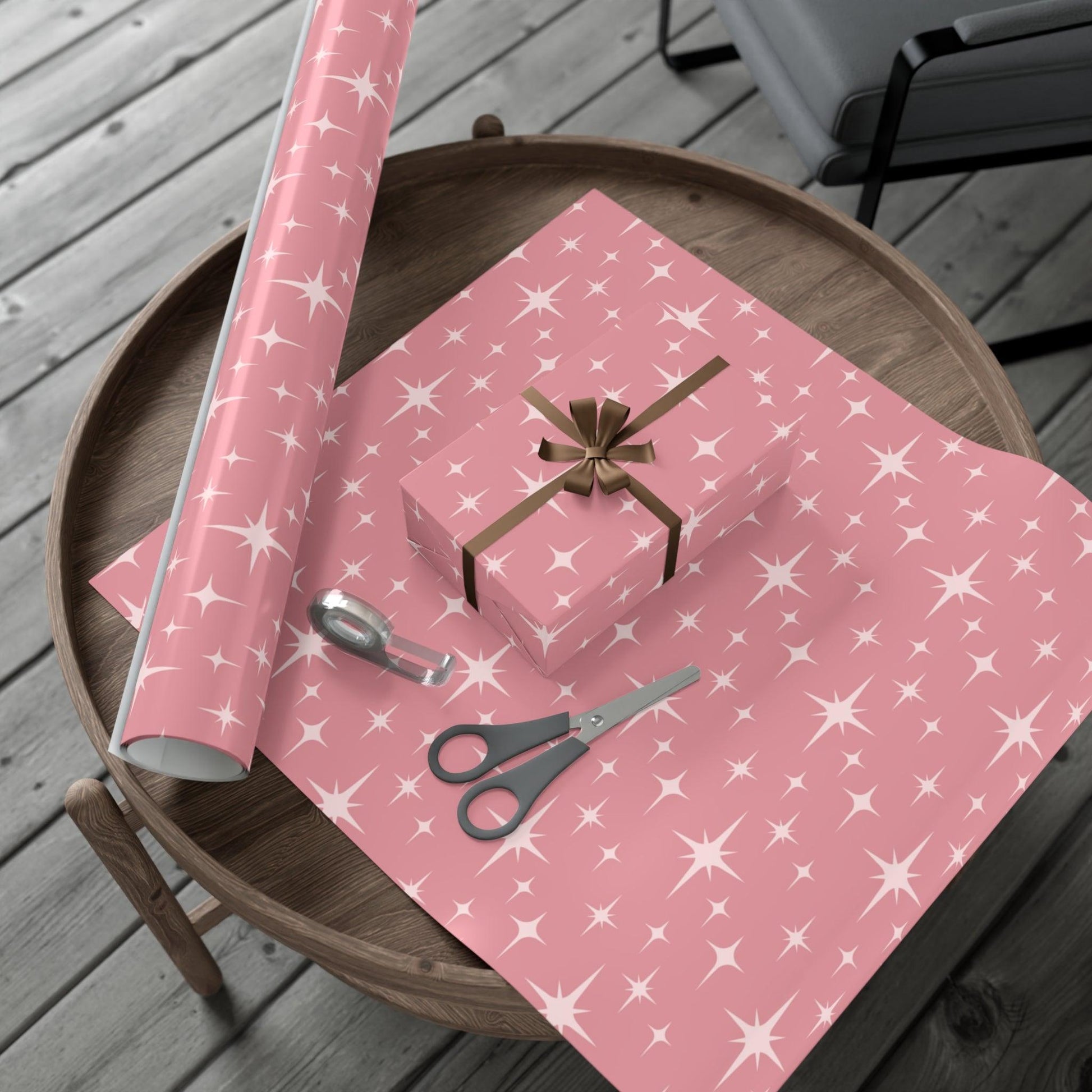 Retro 50's Atomic Starburst Mid Century Mod Pink Eco-Friendly Gift Wrap | lovevisionkarma.com