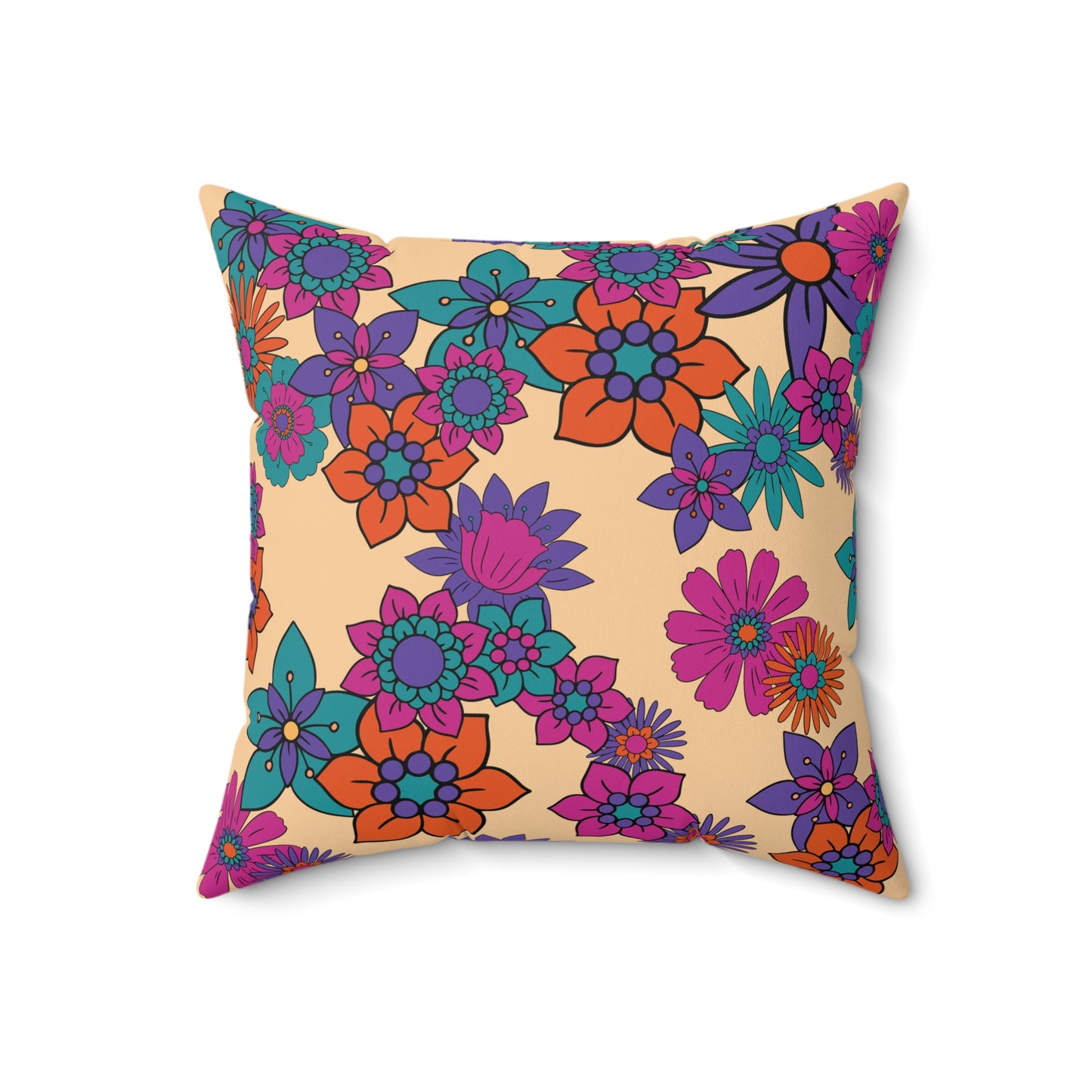Retro 60s Mid Century Modern Flowers Multicolor Throw Pillow