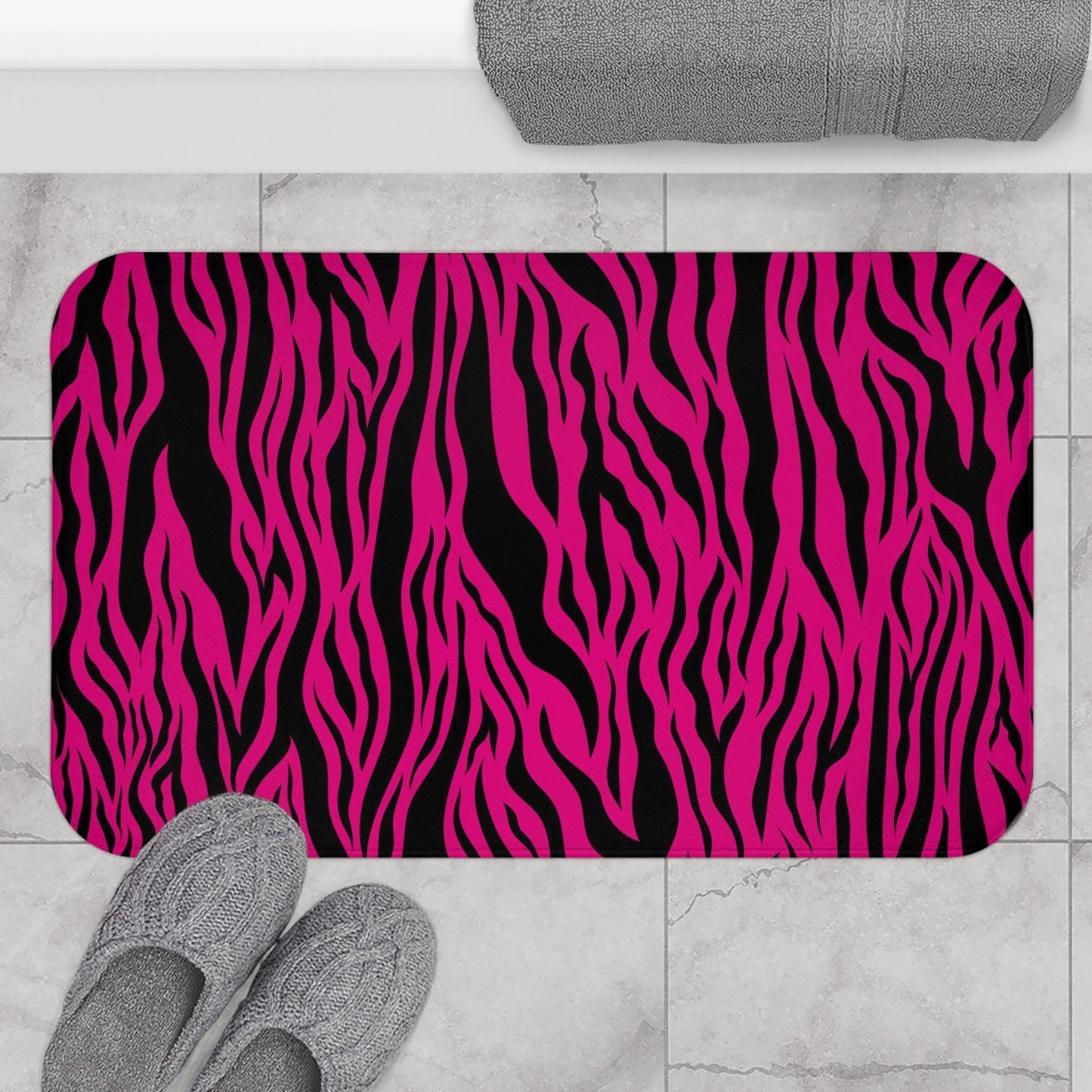Pink Tiger Stripe Animal Print Bath Mat | lovevisionkarma.com