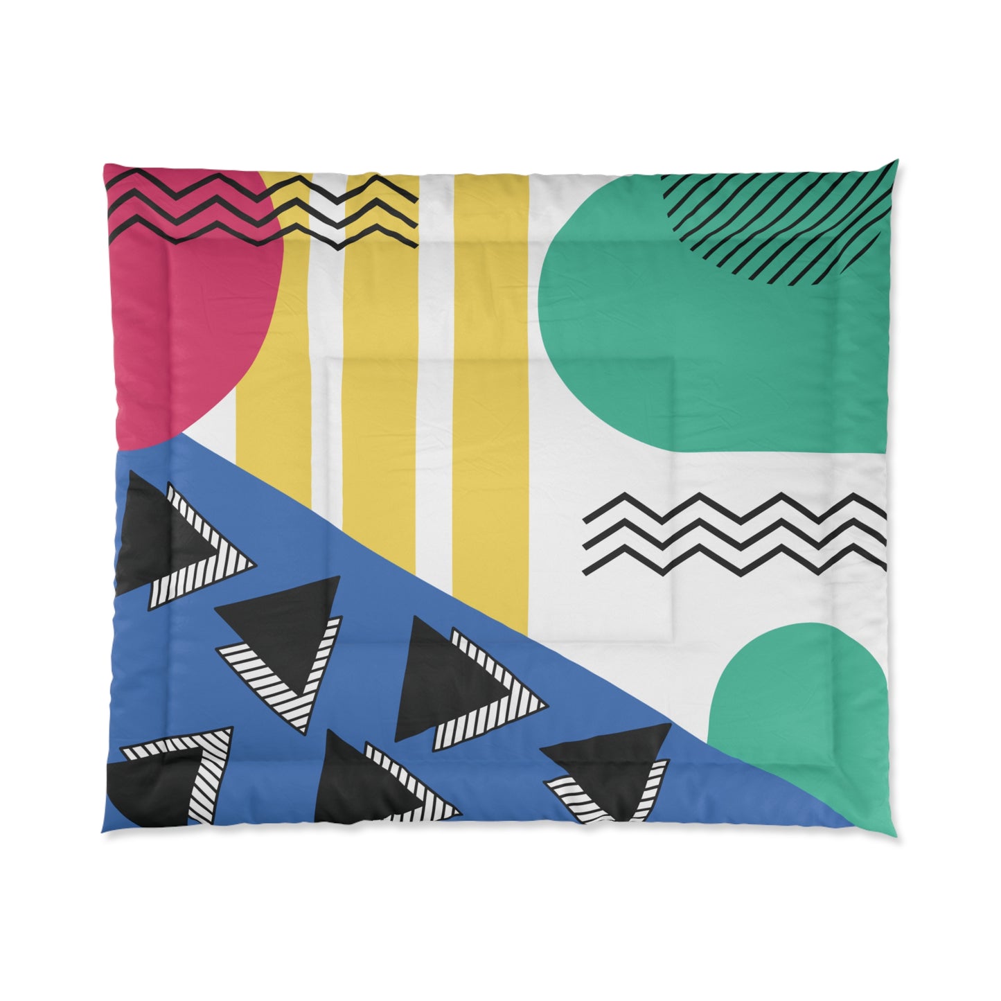 Retro 80's 90's Memphis Inspired Geometric, Throwback Aesthetic Multicolor Comforter