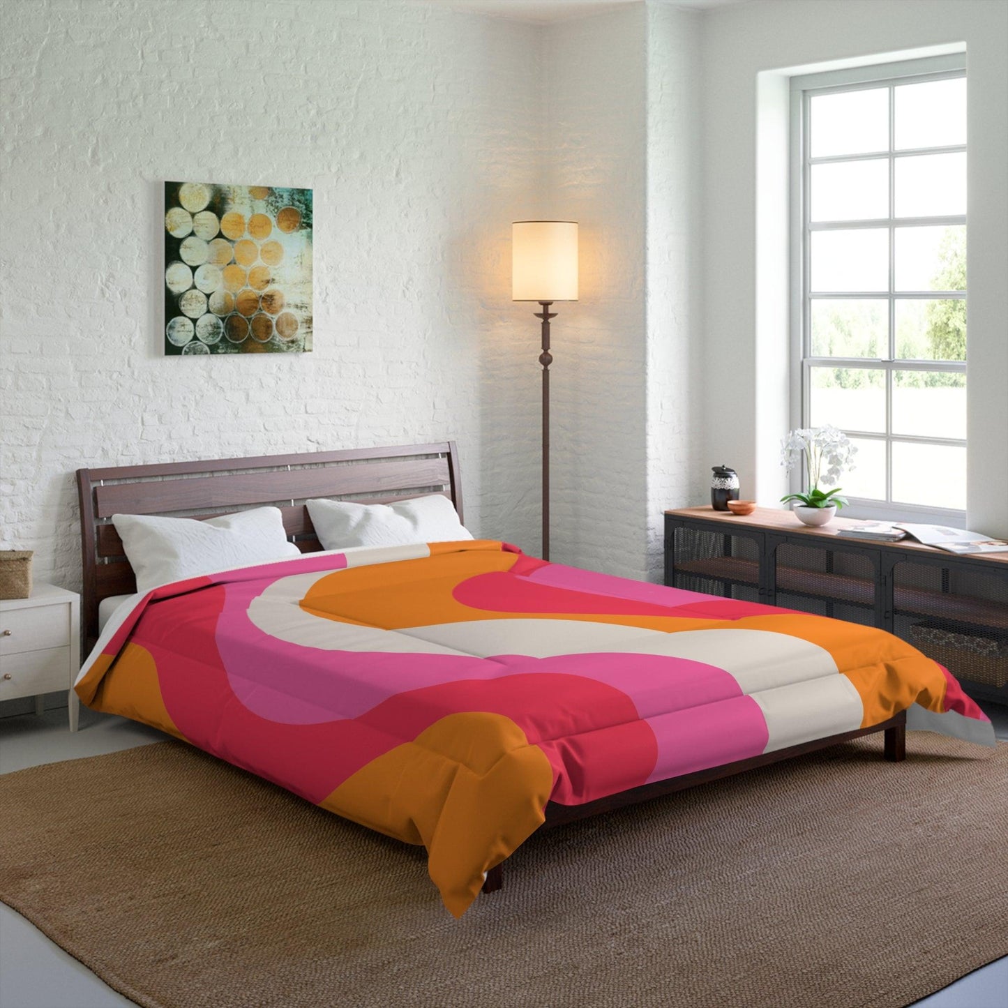 Retro 60s Groovy Hippie Swirl MCM Pink & Orange Comforter | lovevisionkarma.com