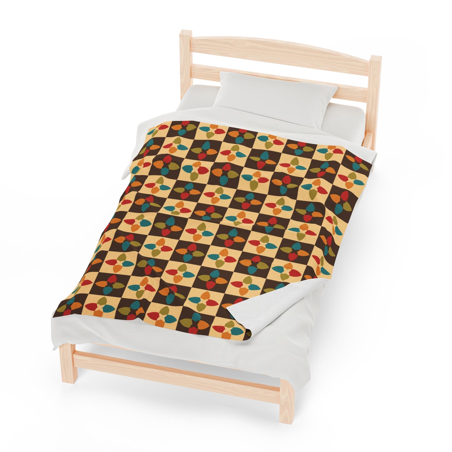 Retro 60s 70s Mid Century Mod Multicolor Lightweight Velveteen Blanket