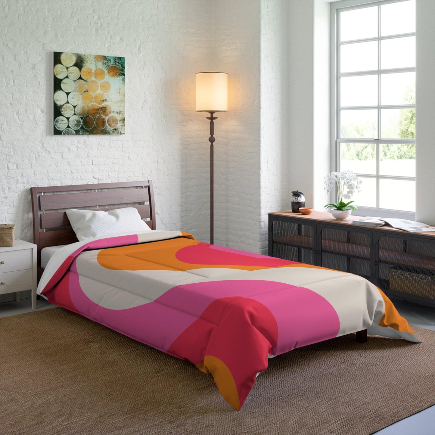 Retro 60s Groovy Hippie Swirl MCM Pink & Orange Comforter | lovevisionkarma.com