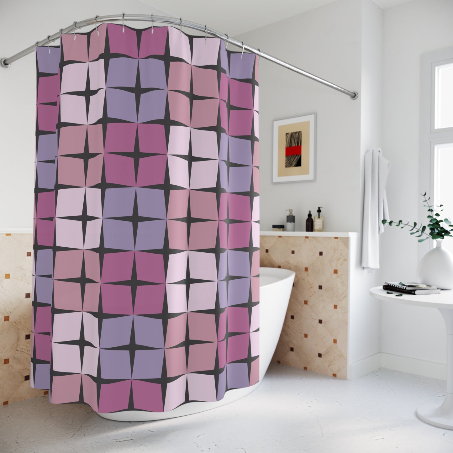 Palm Springs Twilight Retro 50s Atomic Star Mid Century Mod Purple Tones Shower Curtain