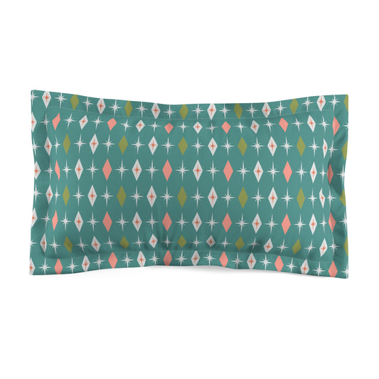 Retro 50s Atomic Burst & Diamond Mid Century Mod Teal, Pink & Green Pillow Sham