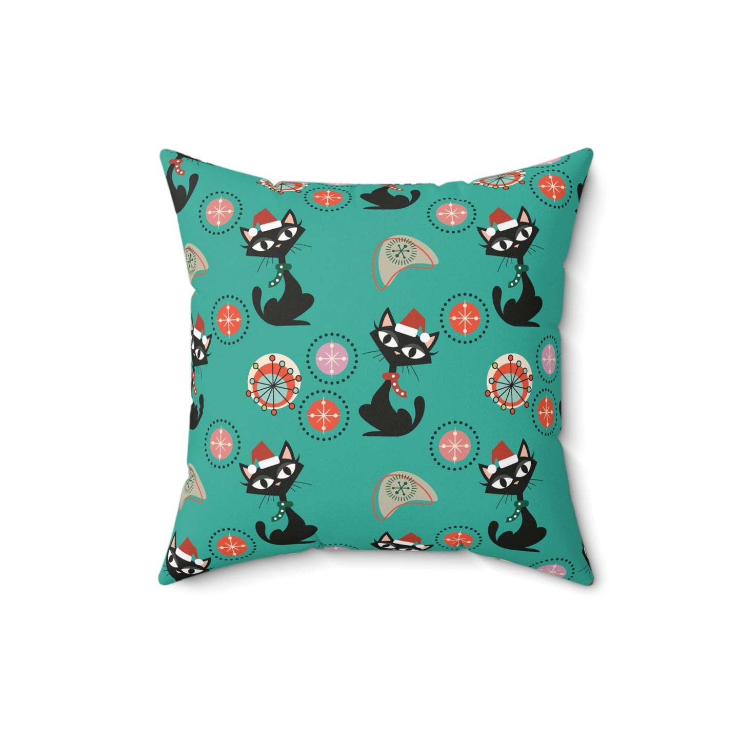 Retro Atomic Cats 1950's Christmas Mid Century Mod Teal Blue Throw Pillow | lovevisionkarma.com