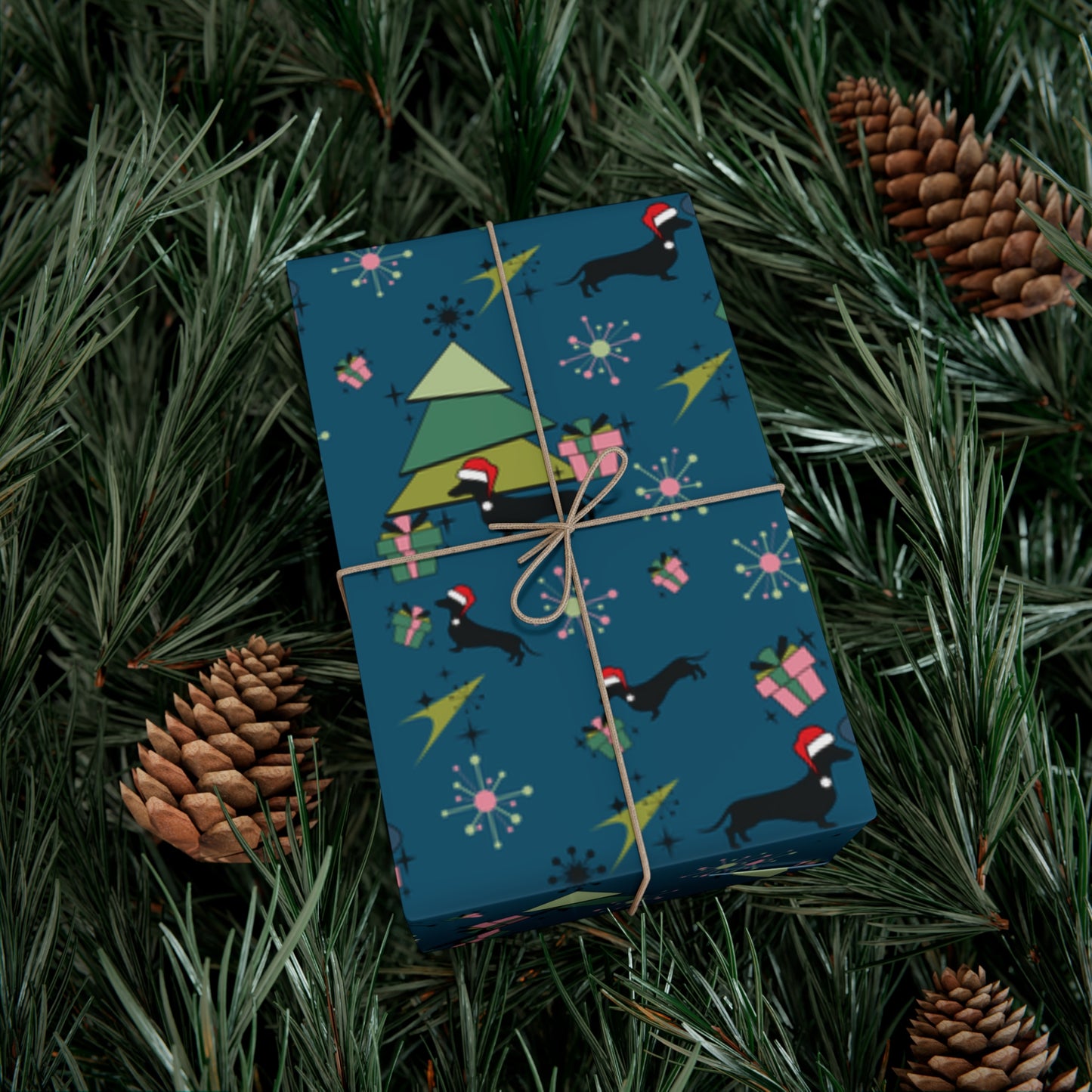 Retro 50s Atomic Dachshund Wiener Dog MCM Blue Eco-Friendly Wrapping Paper