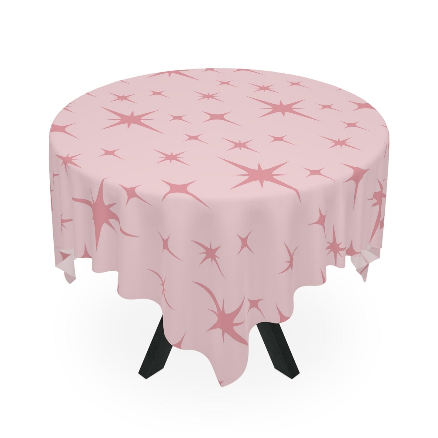 Retro 50s Pink Atomic Starbursts Mid Century Modern Tablecloth | lovevisionkarma.com